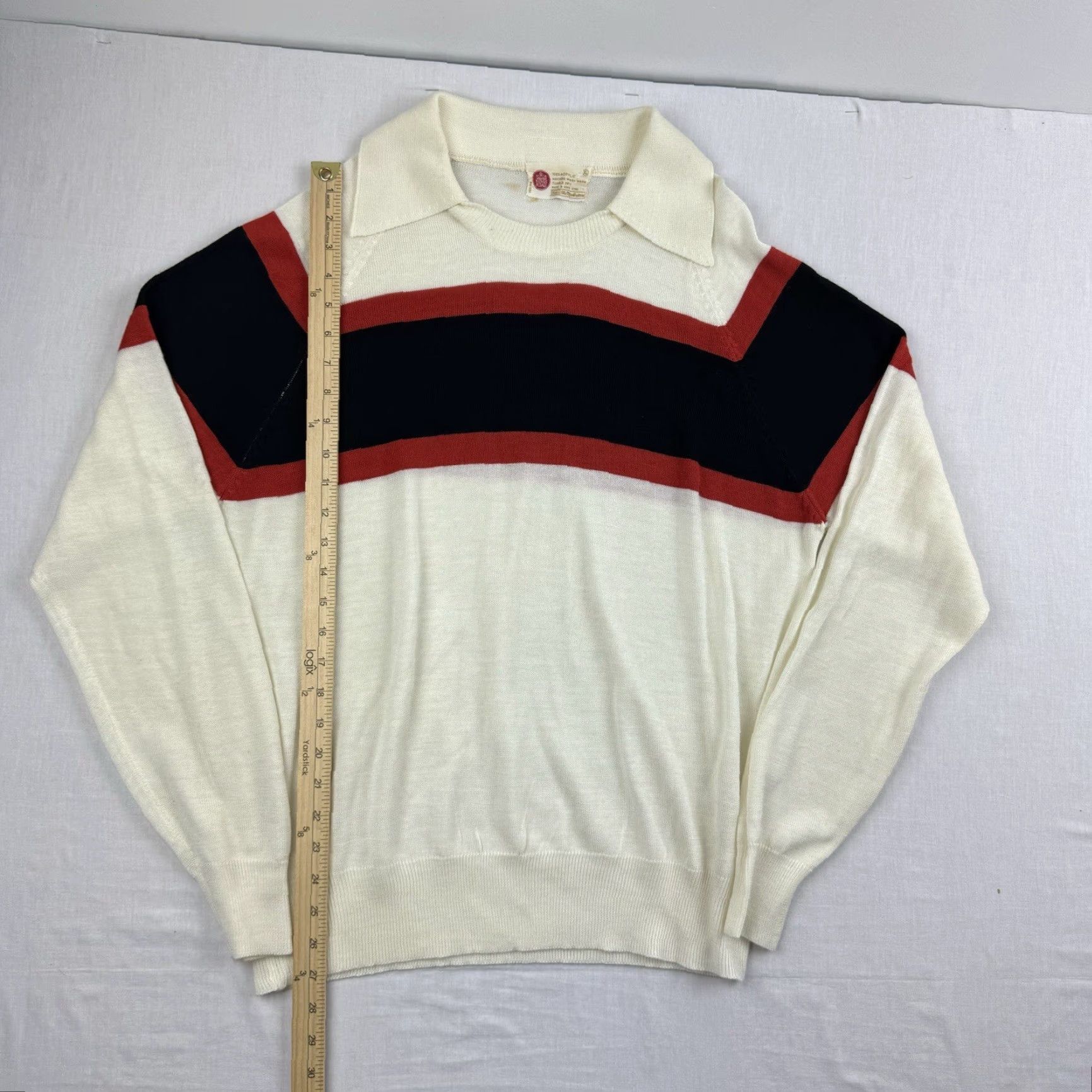 Sears VINTAGE Sears Sweater Men Adult XL White Striped Collared Pullover Classic 60s Mens Size US XL / EU 56 / 4 - 6 Thumbnail