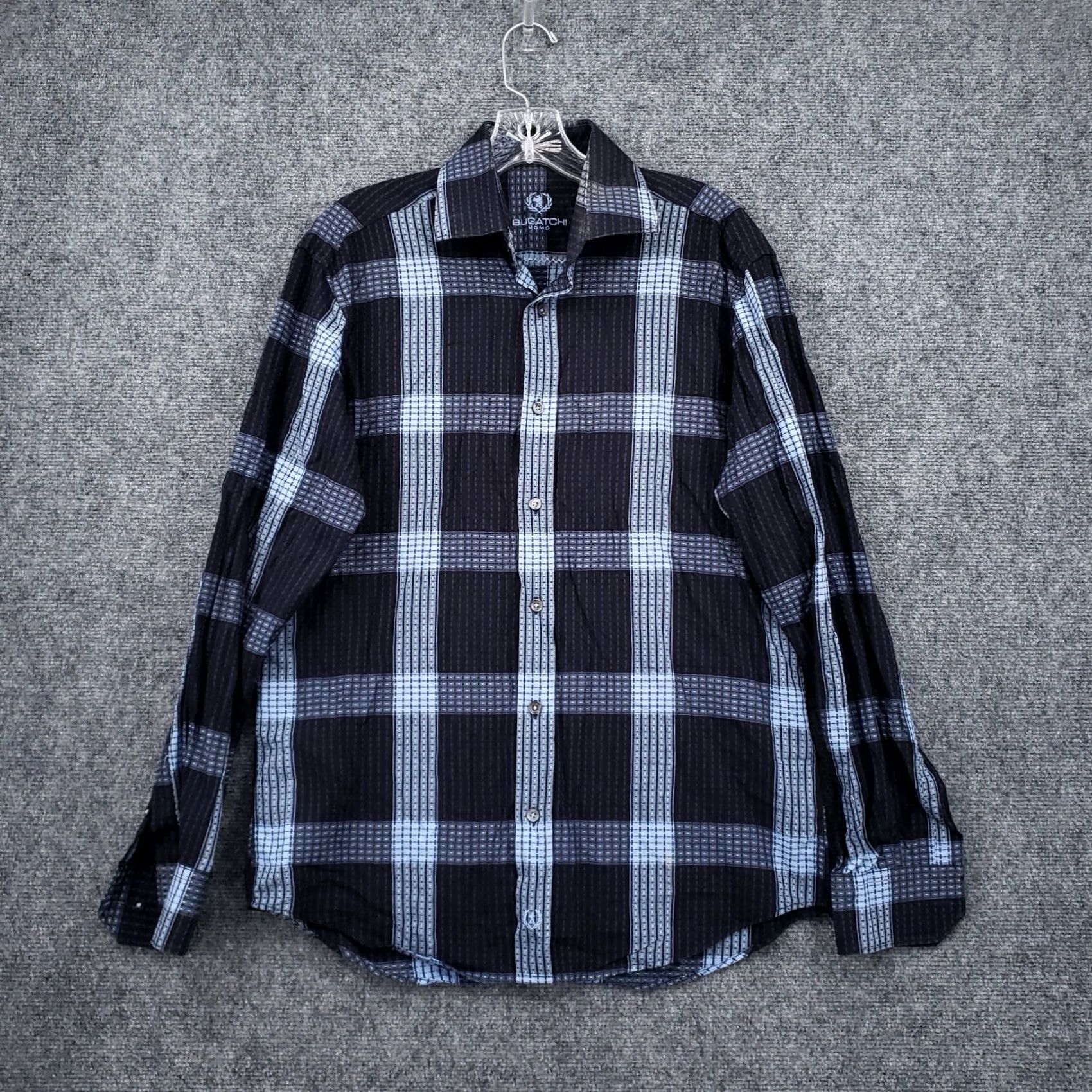 BUGATCHI Bugatchi Uomo Button-Up Shirt Mens M Medium Black Blue Plaid Long Sleeve Casual Shirt Mens Size US M / EU 48-50 / 2 - 2 Thumbnail