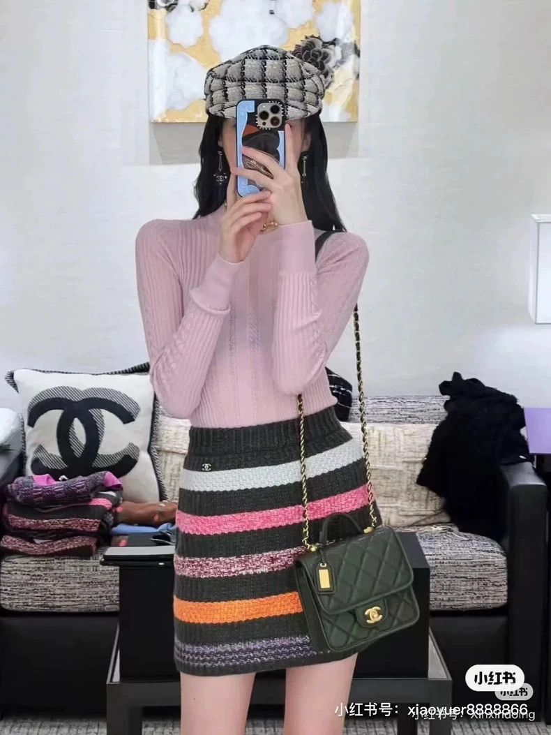 Chanel Chanel 22k pink texture striped knitted long sleeves Size XXS / US 00 / IT 34 - 8 Thumbnail
