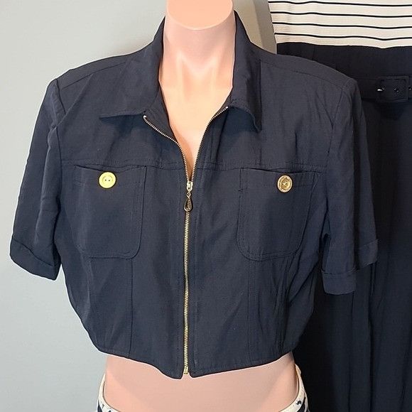 Vintage 80’s Vintage Striped Bust Navy Jumpsuit Set Size 34" / US 12 / IT 48 - 4 Thumbnail