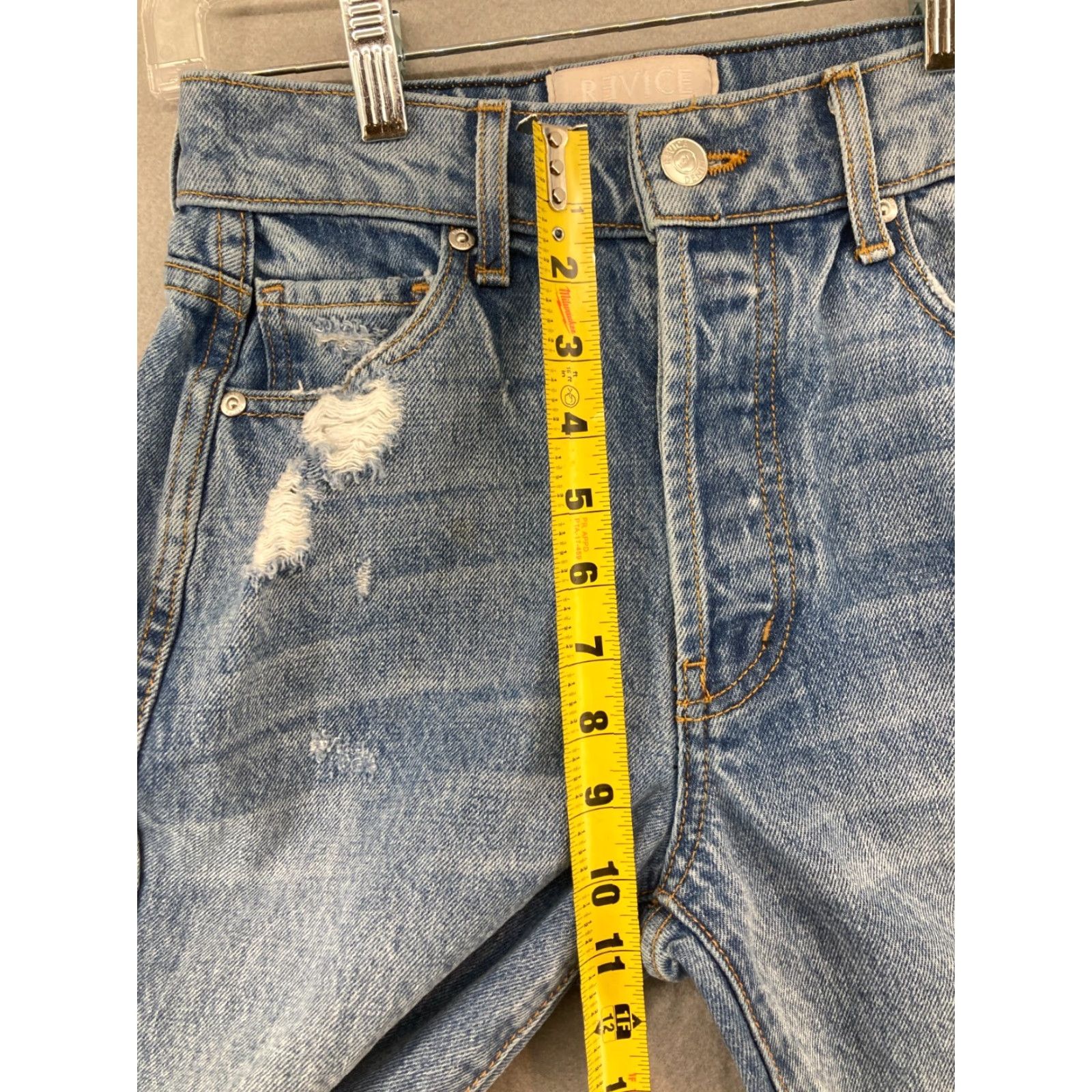 Vintage Revoice Jeans 26 Button Fly USA Raw Hem Distressed Mom Womens Jeans 26 Blue Cotton Blend 5-Pocket Distressed USA Mom Style Modern Fit Size 26" / US 2 / IT 38 - 4 Thumbnail