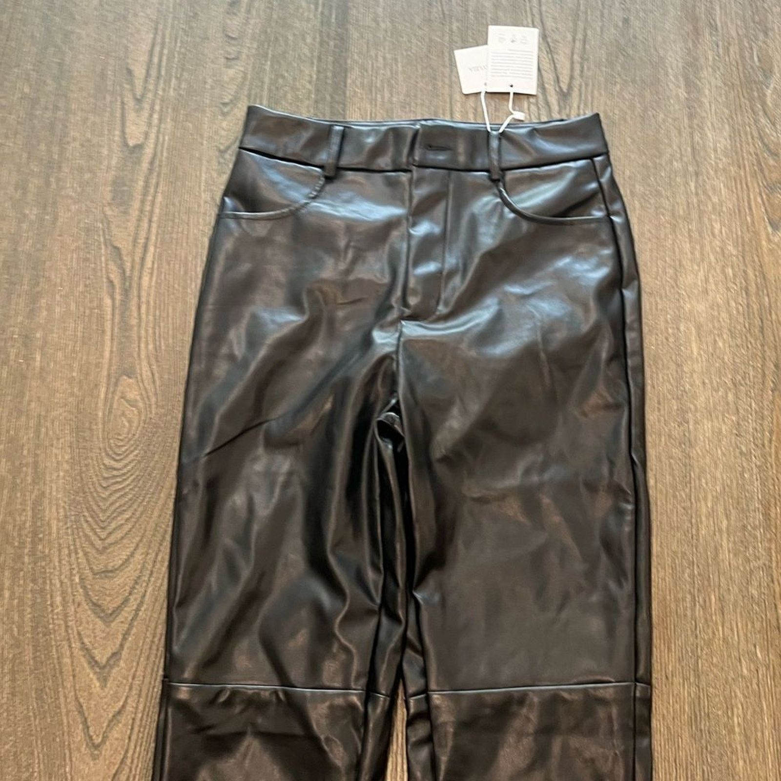 Vintage NWT Swentuo Roseyleia Faux Leather Black Pant Size 3 Size 28" / US 6 / IT 42 - 4 Thumbnail