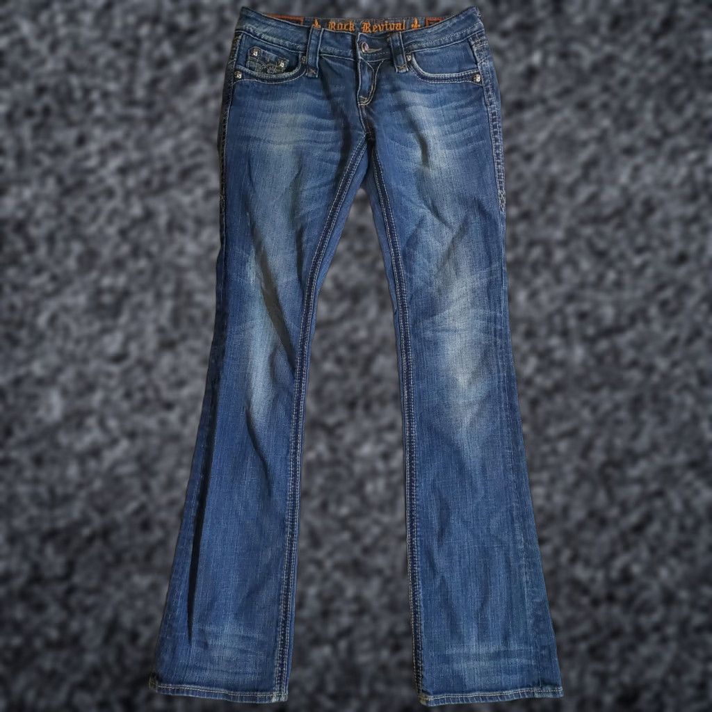 Vintage VINTAGE Rock Revival Jeans Sora Bootcut Embroidered Rhinestone Denim Women's Size 26x33 Blue Cotton Denim Jeans Ladies Regular 26 in inseam 33 in Size 26" / US 2 / IT 38 - 1 Thumbnail