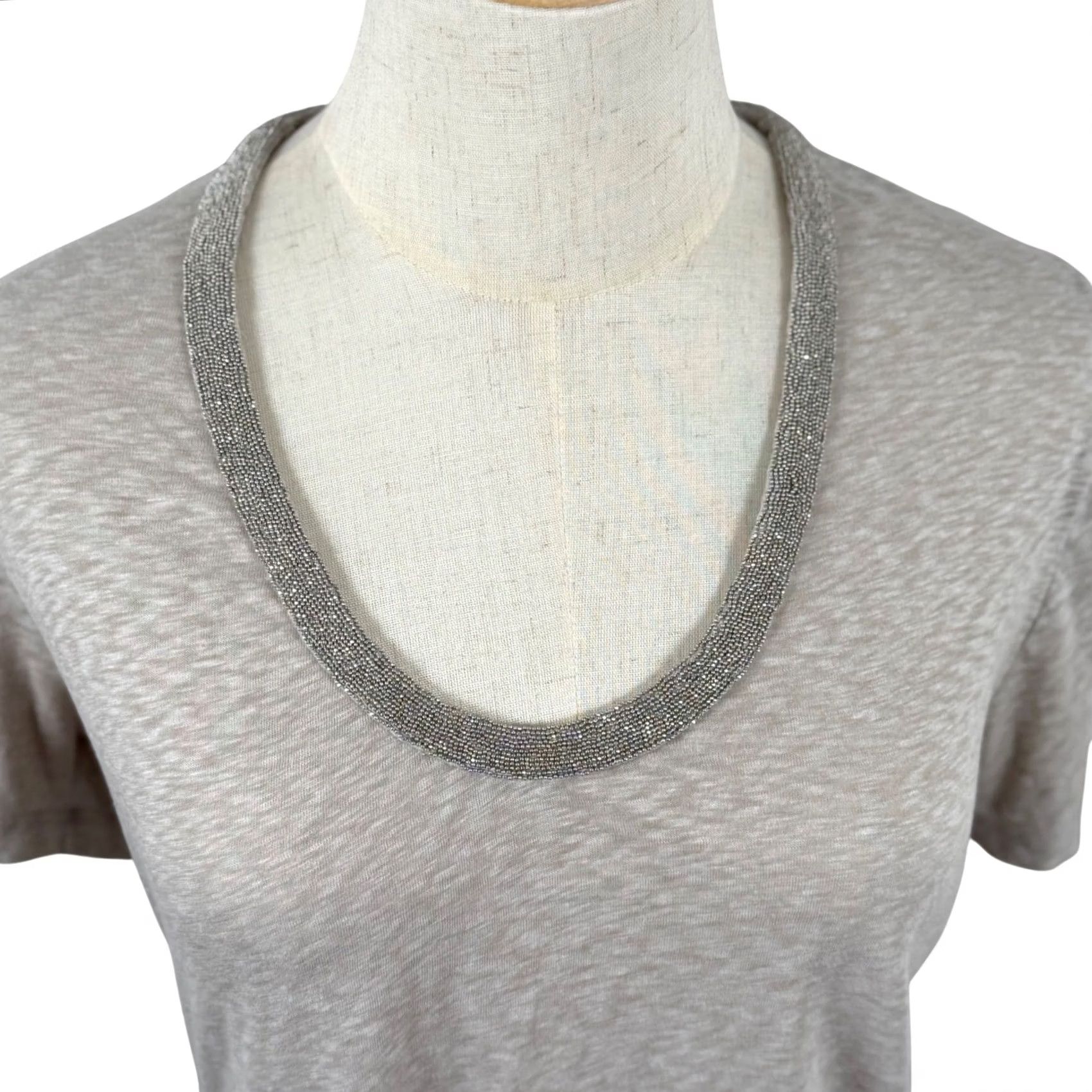 J.Crew J.Crew Womens M Tee Oatmeal Heather Beaded Scoop Neck C2721 SS Retro Neutral GUC Size M / US 6-8 / IT 42-44 - 2 Thumbnail