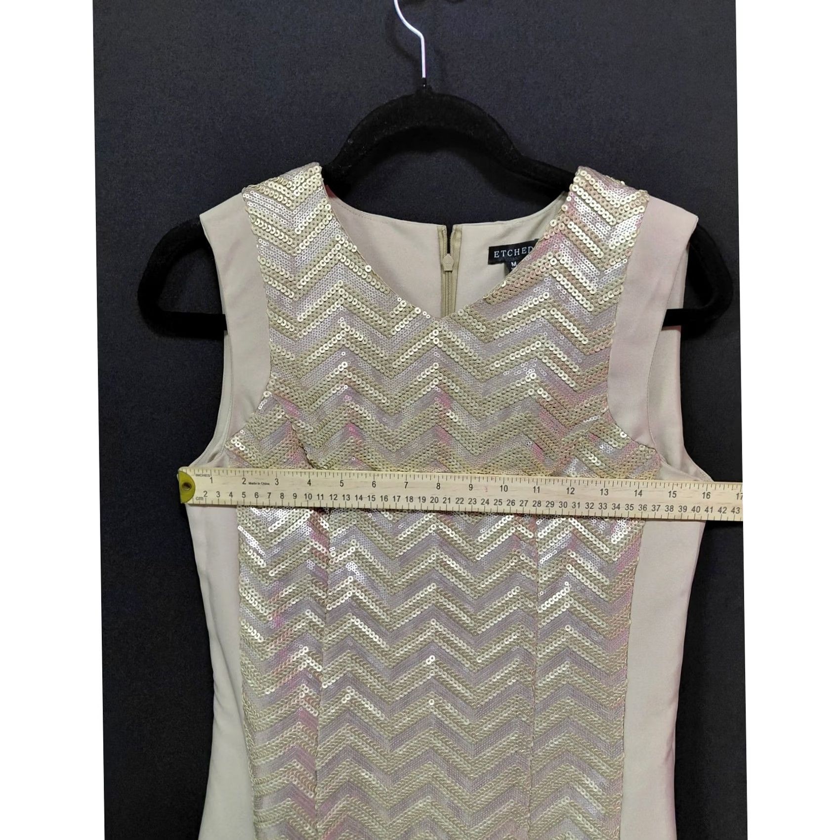 Vintage ETCHED Sequin Chevron Crew Neck Sheath Sleeveless Dress Beige Size M Women Size M / US 6-8 / IT 42-44 - 5 Thumbnail