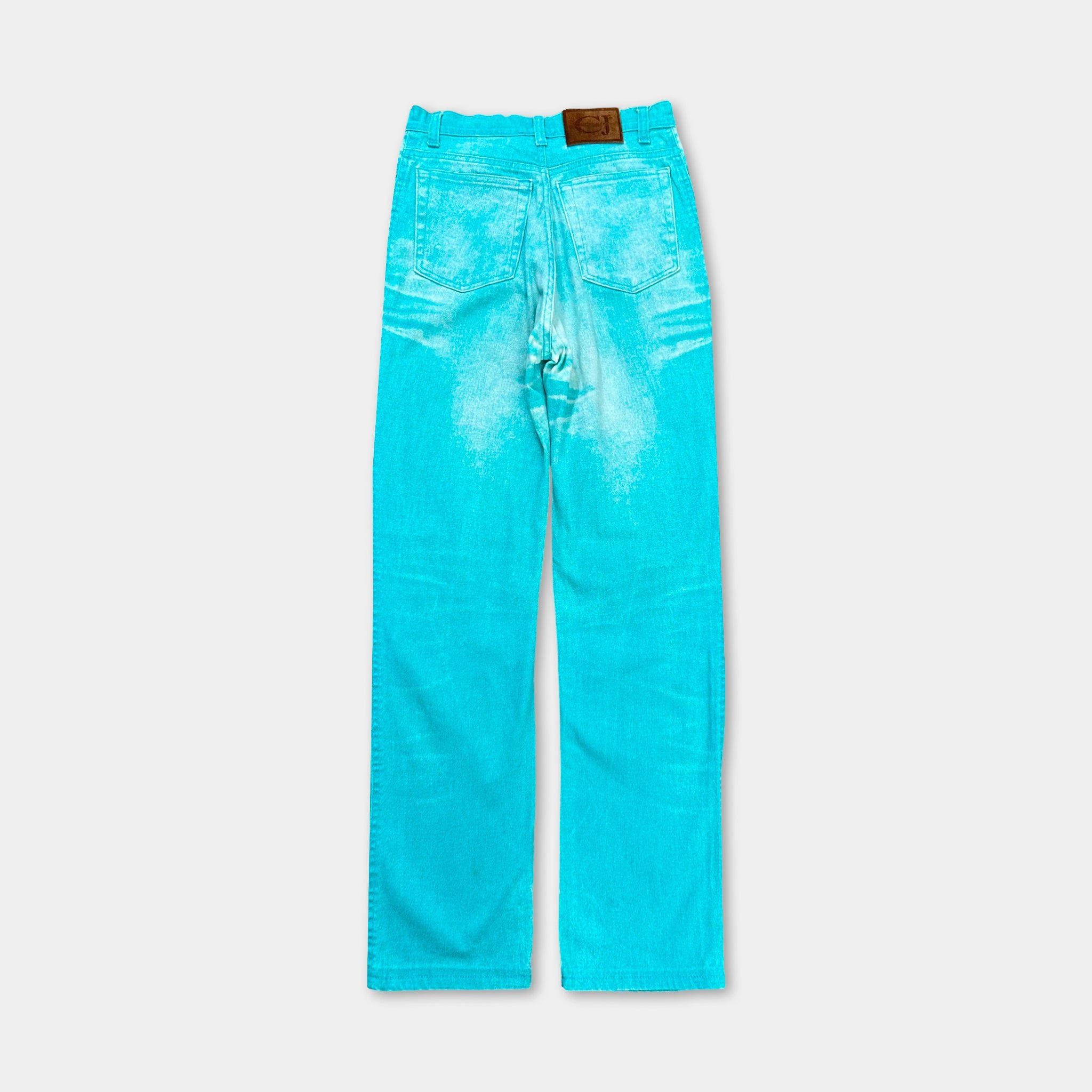 Roberto Cavalli Cavalli Jeans 2000's Turquoise Printed Effect Denim Pants Size US 31 - 5 Thumbnail
