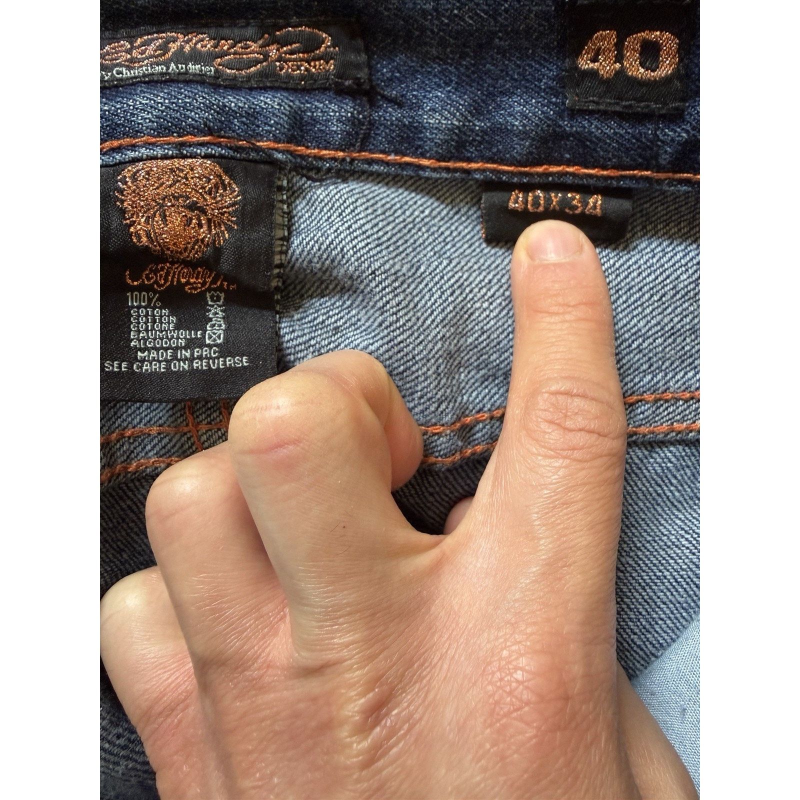 Ed Hardy × JNCO × Vintage Vintage Y2K Ed Hardy Tiger Baggy Denim Jeans 40x34 Audigier Size US 40 / EU 56 - 7 Thumbnail