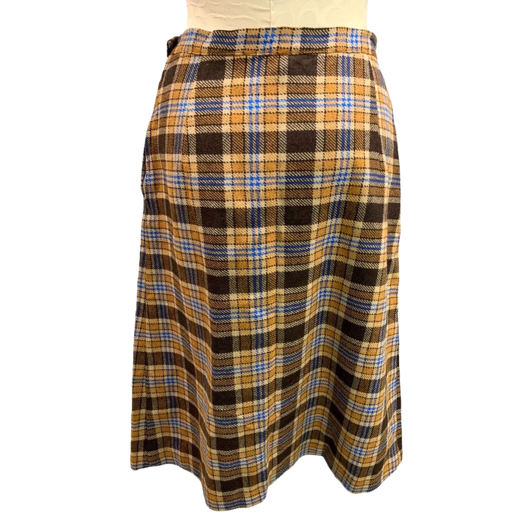 Vintage VINTAGE Small 1970s Wool A-Line Plaid Skirt Front Pleat Union Label Side Zip SKIRT Women S Brown Short Size S Size 28" / US 6 / IT 42 - 6 Thumbnail