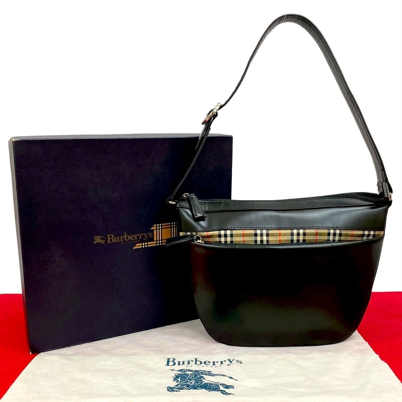 Burberry Burberrys Nova Check Calf Leather Shoulder Bag Leather Shoulder Bag in Black, Women's