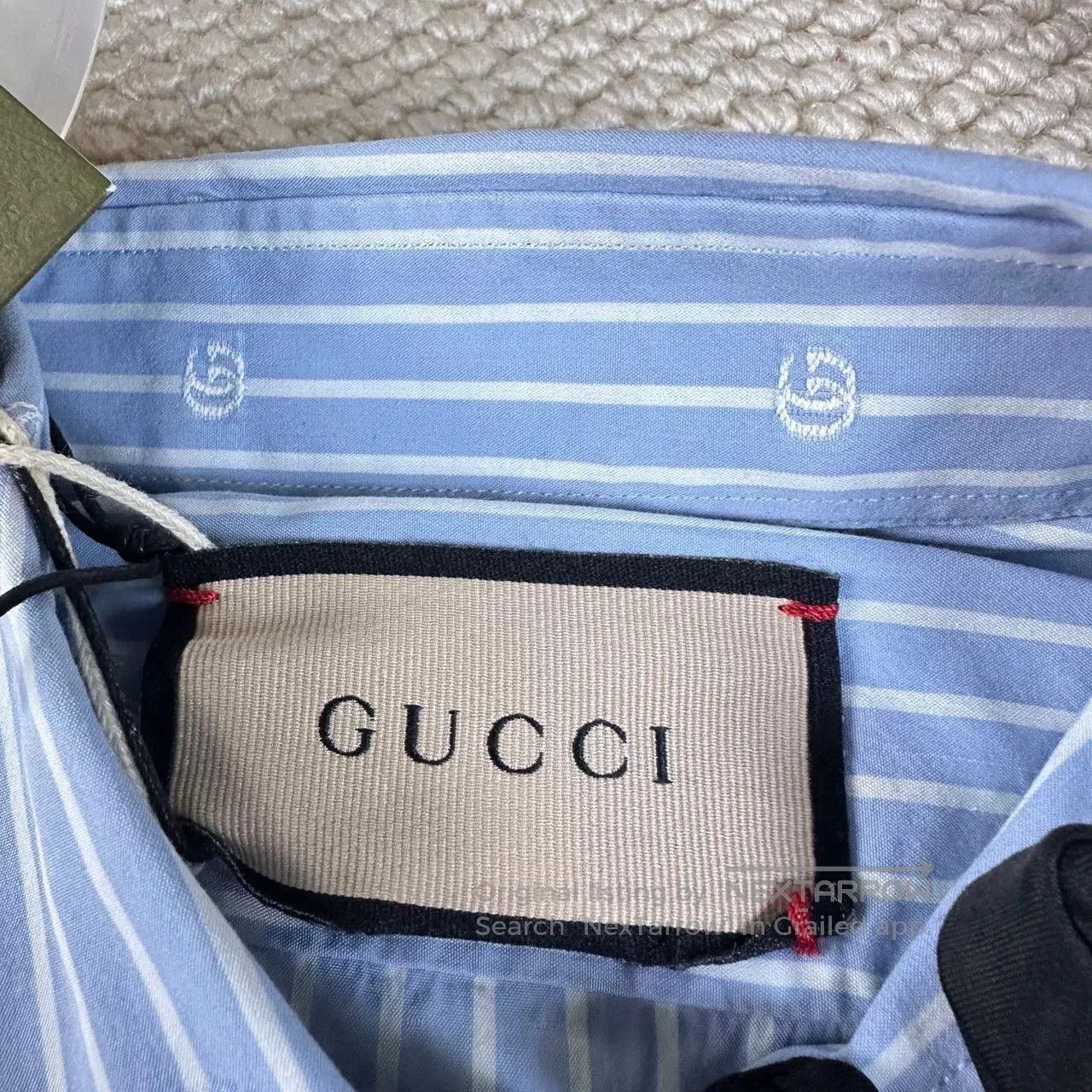Gucci Gucci Blue Logo Striped Long-Sleeve Shirt. Size M / US 6-8 / IT 42-44 - 3 Thumbnail