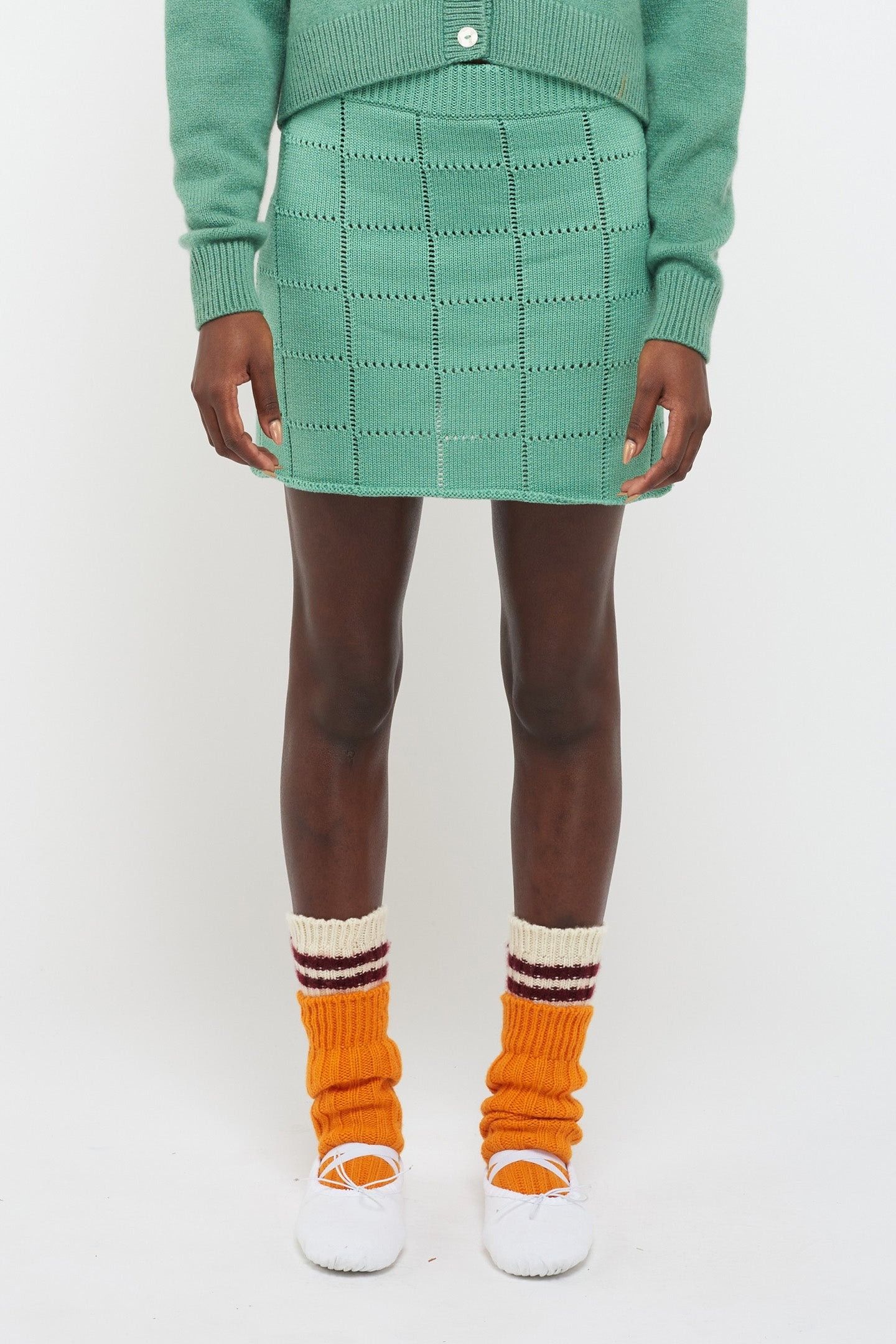 The Elder Statesman $985 The Elder Statesman Mint Grid Pointelle Mini Skirt Size 27" / US 4 / IT 40 - 2 Thumbnail