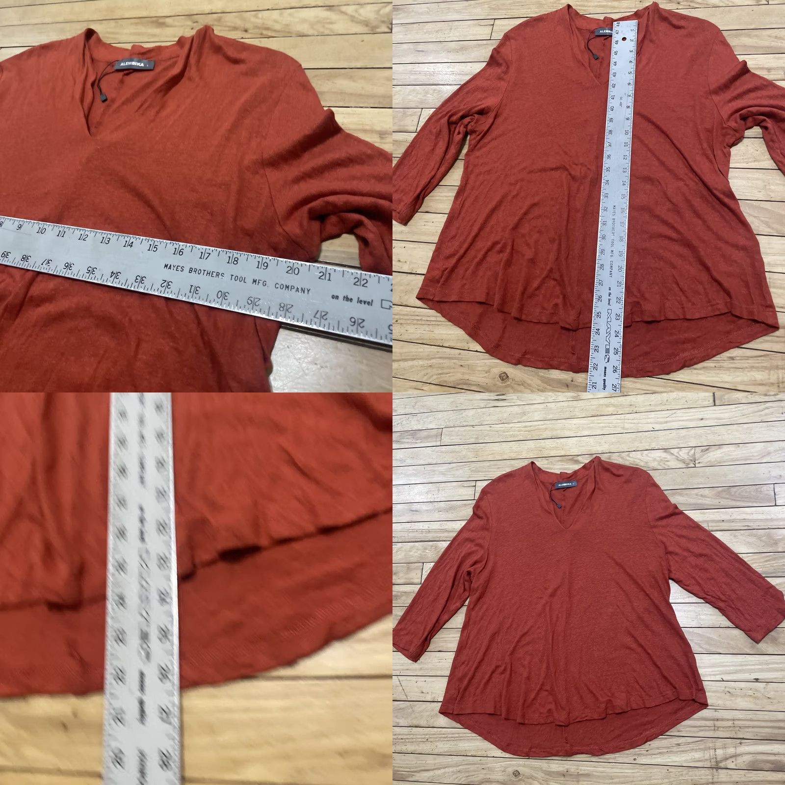 Vintage VINTAGE? Alembika Linen V-Neck Top Tunic Women 6 Burnt Orange Hi-Lo Oversized Boho Lagenlook Size M / US 6-8 / IT 42-44 - 8 Thumbnail