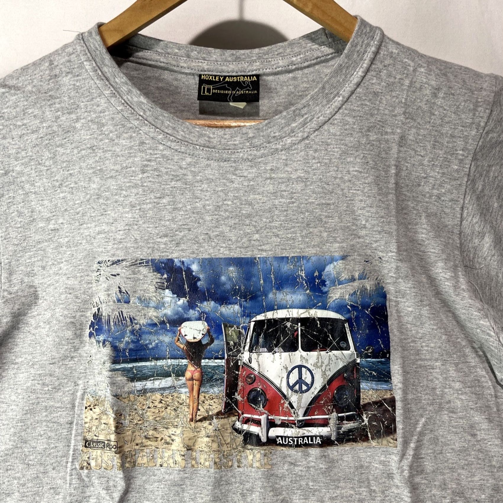 Vintage HOXLEY AUSTRALIA Shirt Mens Large Gray Cotton Knit Crew Neck Graphic Print Beach Outdoor Countries Theme Adult Size US L / EU 52-54 / 3 - 3 Thumbnail