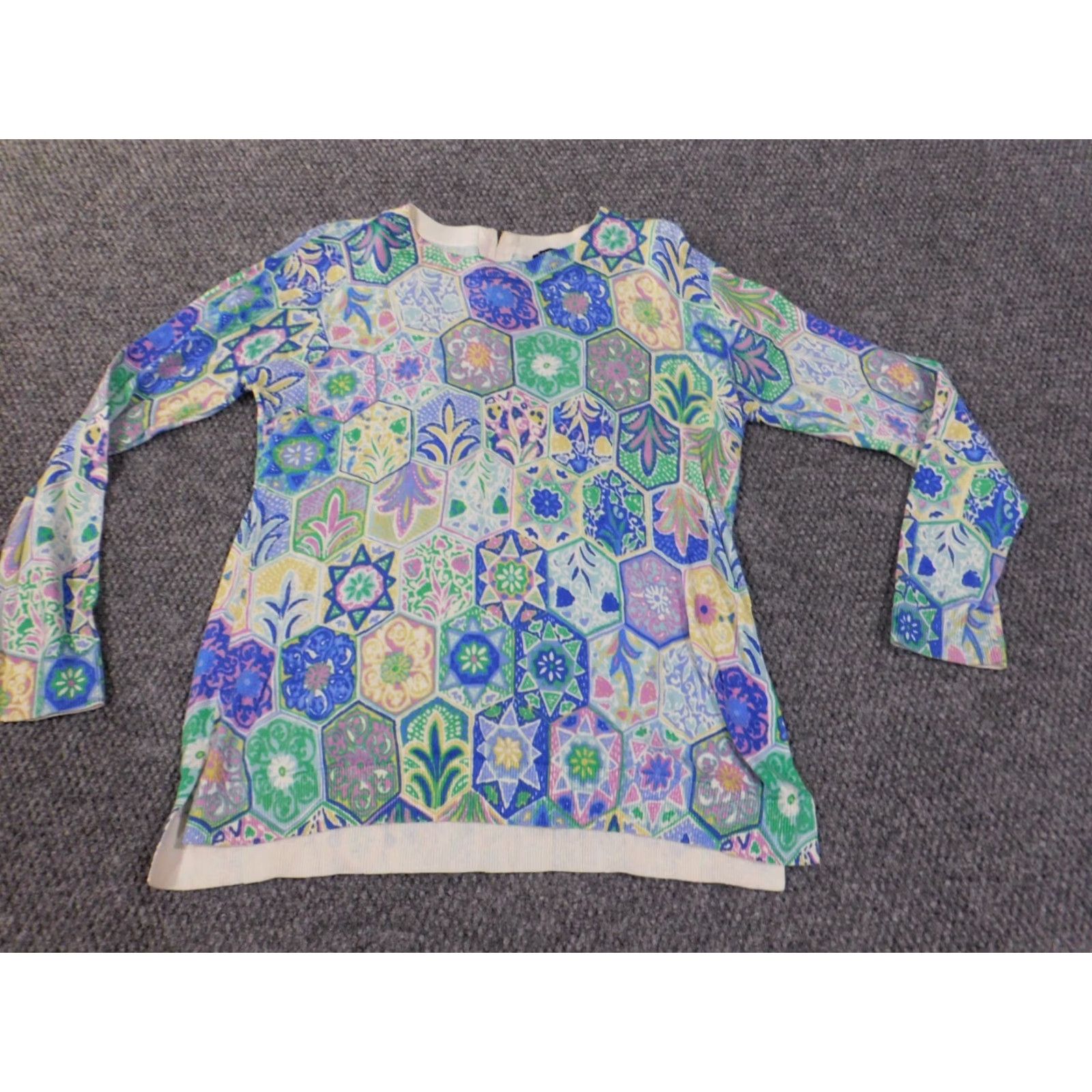 Talbots Talbots Cardigan Sweater Womens Medium Blue Floral Zip Knit Rayon Nylon Stretch Regular Modern Size M / US 6-8 / IT 42-44 - 3 Thumbnail
