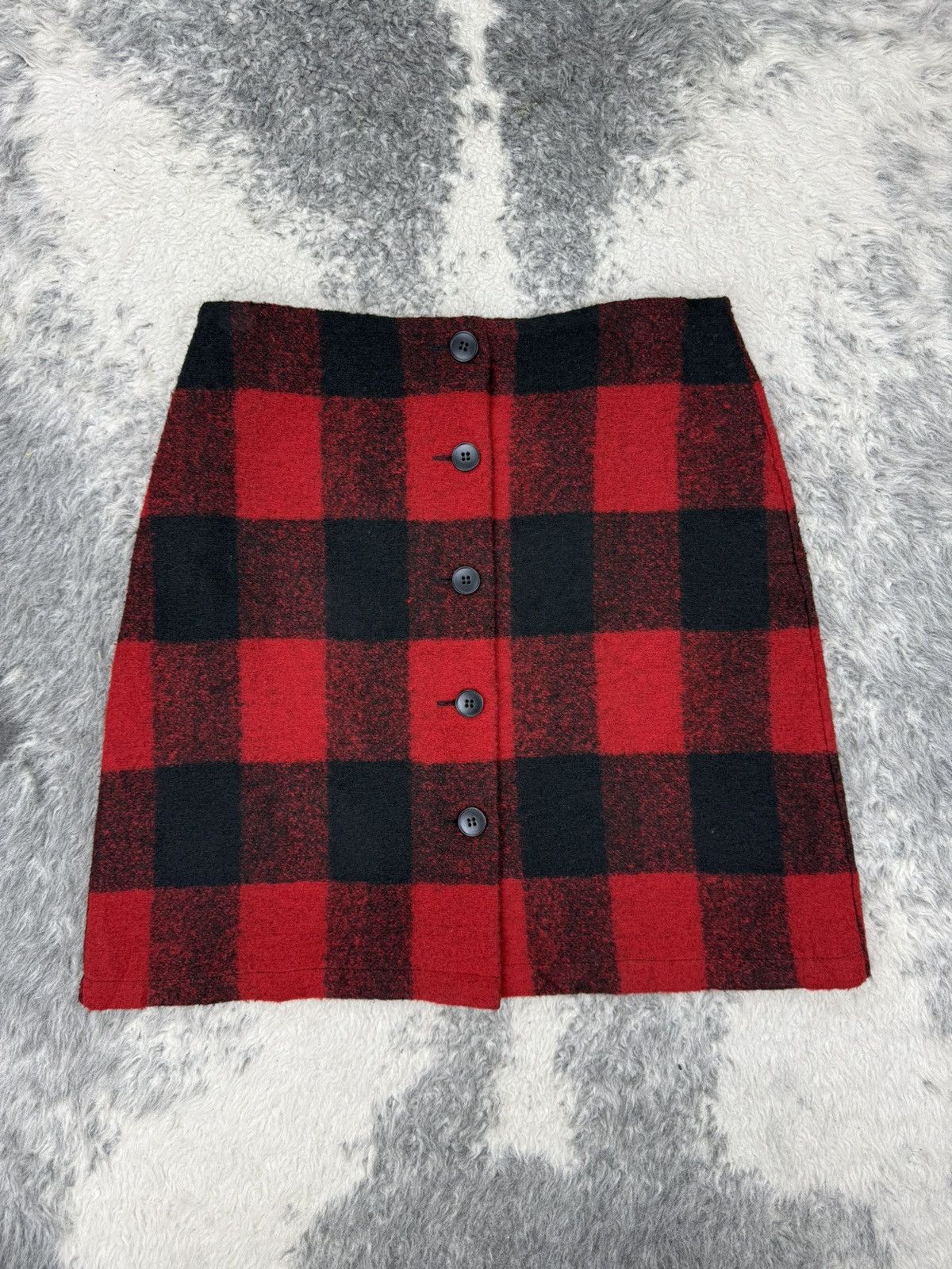 agnes b. Red Tartan Wool Full Front Button Skirt Size 28" / US 6 / IT 42 - 1 Thumbnail