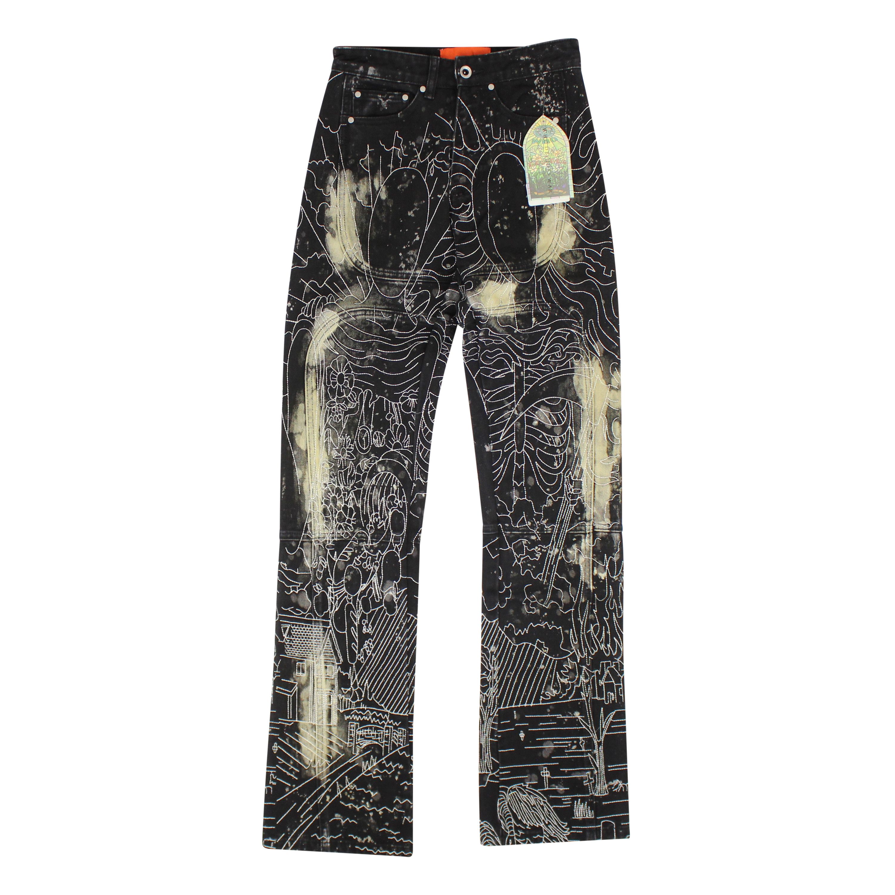 image of Who Decides War Wdw Black Blanched Embroidered Jeans Size 24, Men's