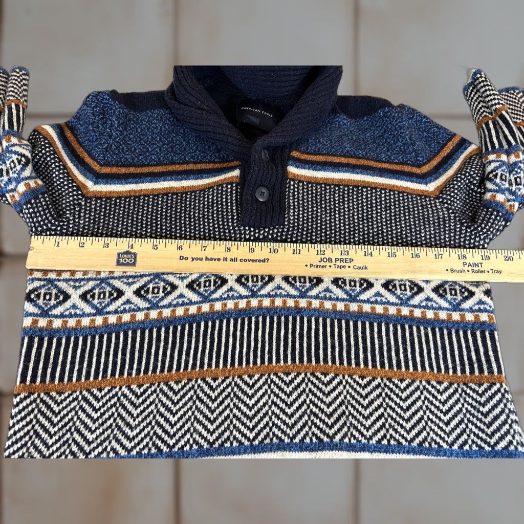 American Eagle Outfitters American Eagle Sweater Mens Medium Fair Isle Shawl Collar Pullover Wool Blend AE Size US M / EU 48-50 / 2 - 1 Thumbnail