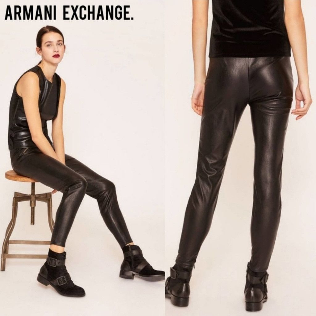 Armani Exchange EUC Armani Exchange Black Faux Leather Leggings Size 25" / US 0 / IT 36 - 1 Thumbnail