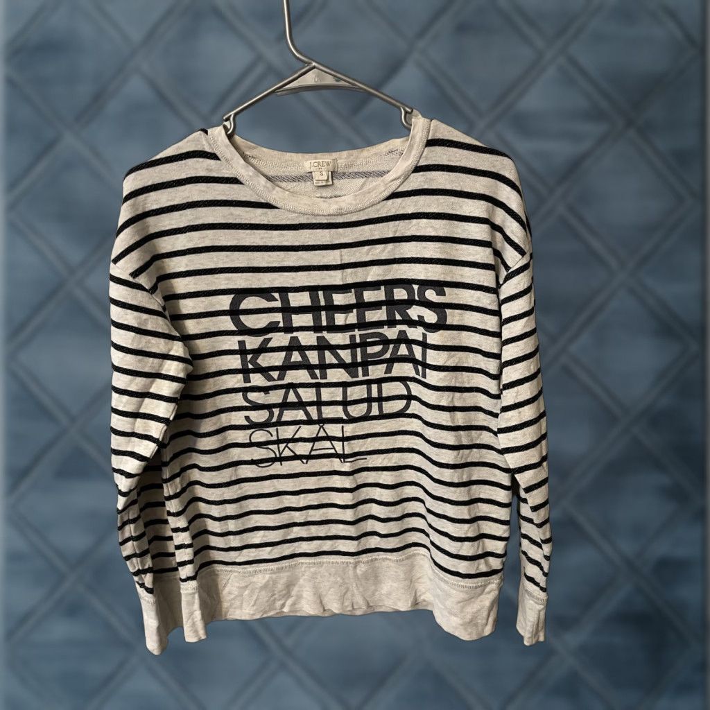 J.Crew J.Crew Cheers women’s Small long sleeve gray striped pullover sweatshirt Salud Sweatshirt Shirt Women Small Gray Striped Pullover Cheers Salud Size S / US 4 / IT 40 - 1 Thumbnail