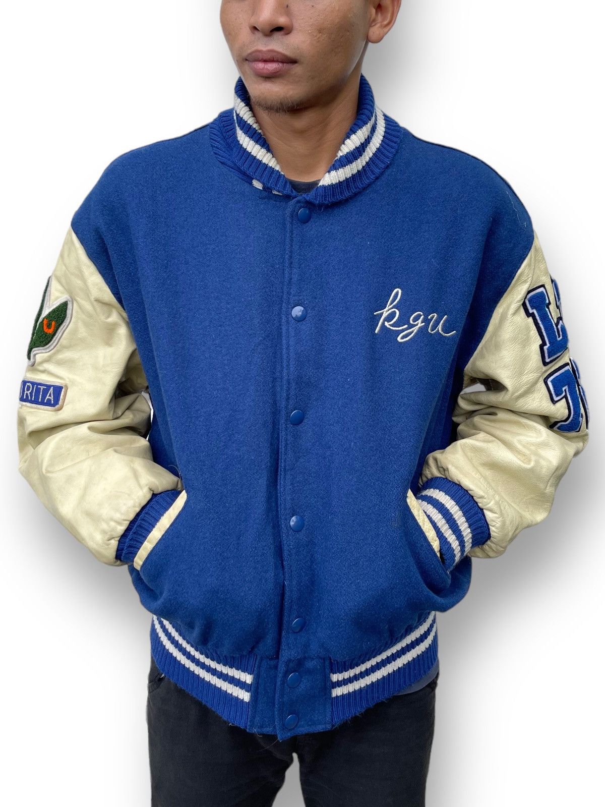 Delong 🔥Vintage 90's Delong USA Hurricanes Leather Sleeve Varsity Size US L / EU 52-54 / 3 - 5 Thumbnail