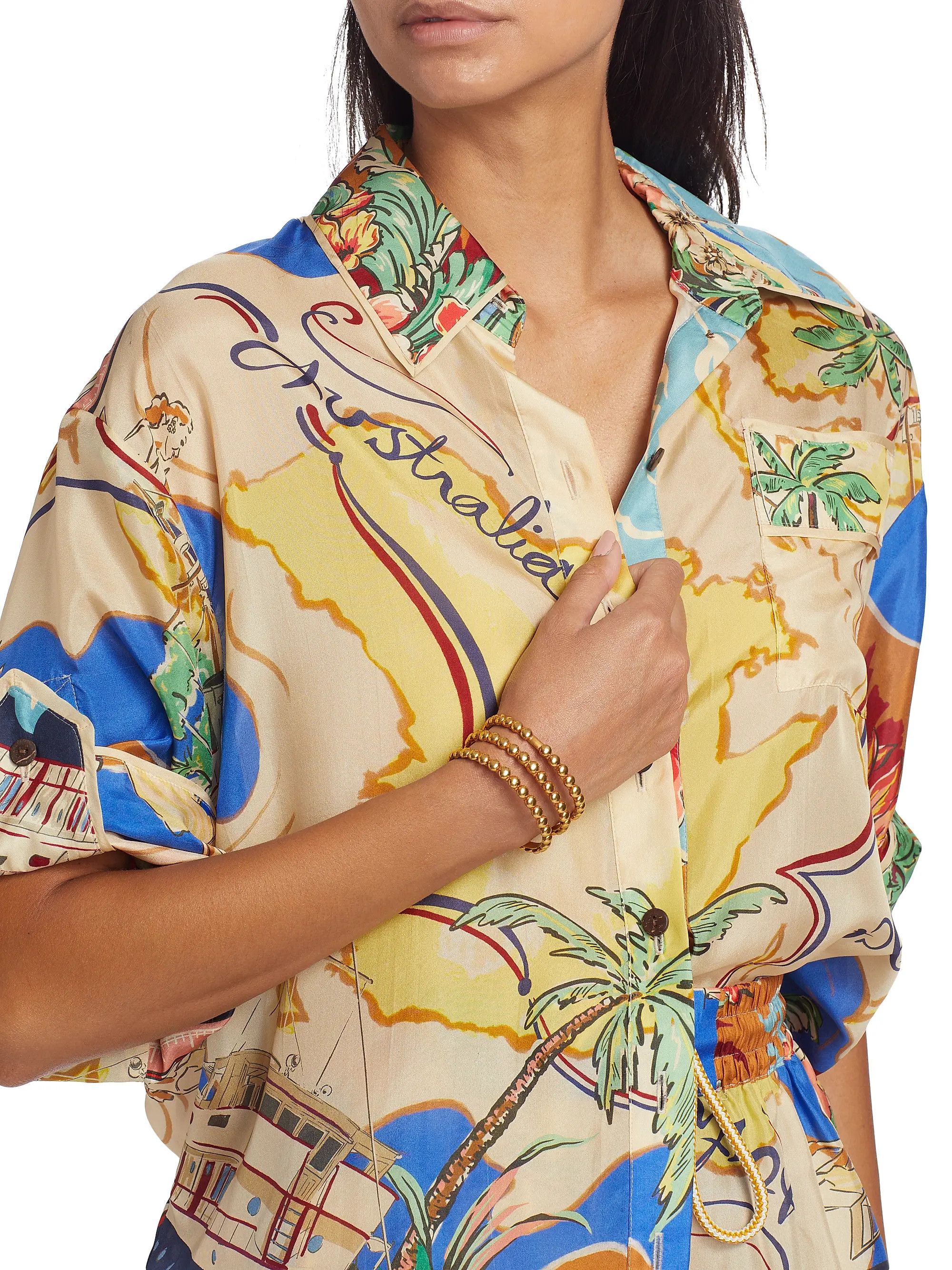 Zimmermann oc11z0725 Alight Printed Silk Short-Sleeve Shirt Multicolor Size L / US 10 / IT 46 - 5 Thumbnail