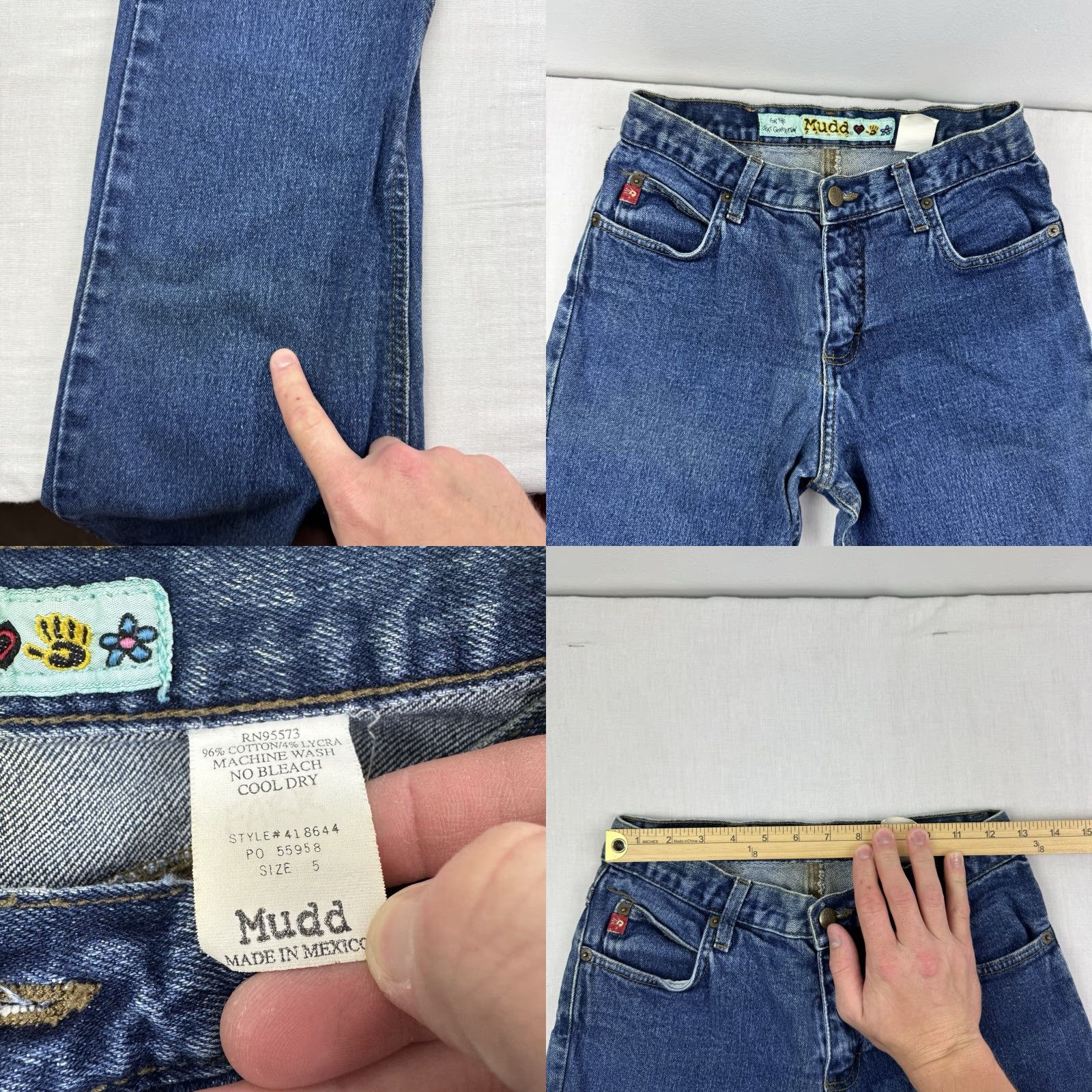 Vintage VINTAGE Mudd Womens Jeans Bootcut Flare 5 Blue Hipster 90s Y2K Embroidered Pants Size 27" / US 4 / IT 40 - 8 Thumbnail