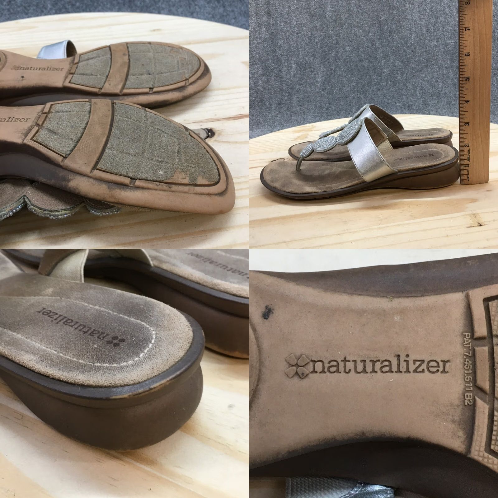 Naturalizer Naturalizer Sandals Womens 8M Jillian Thong Gray Faux Leather Rhinestone Casual Size US 8 / IT 38 - 9 Thumbnail