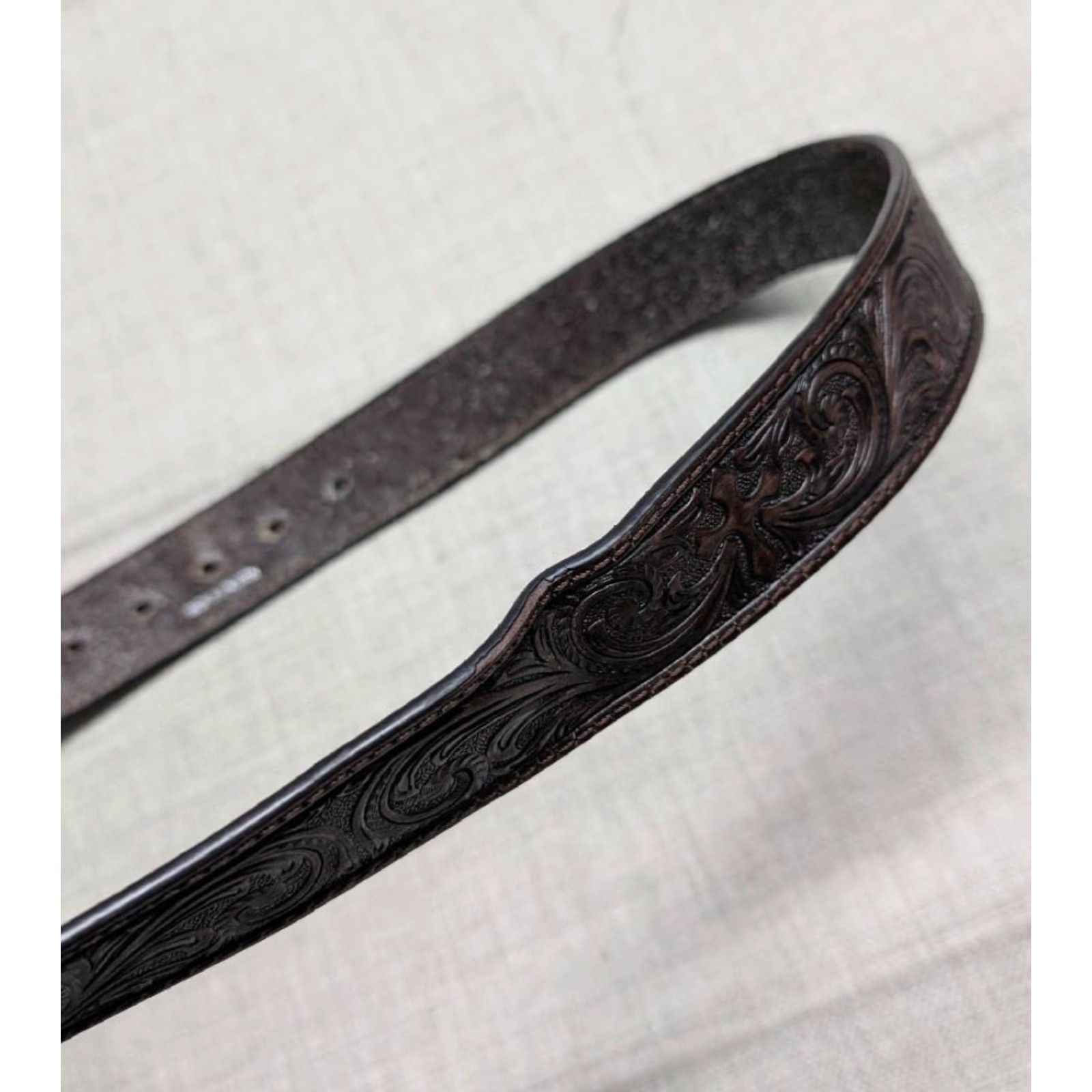Vintage VINTAGE Nocona belt Tooled brown leather western belt 34 Men Adult Belt WestErn Mens Size 34 - 4 Thumbnail