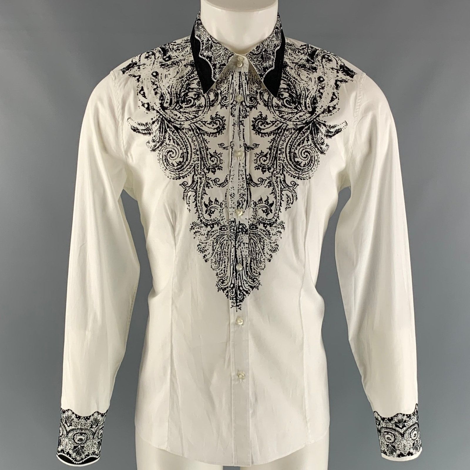 Etro ETRO Size 14 White Black Cotton & Elastane Print Shirt Size XL / US 12-14 / IT 48-50 - 1 Thumbnail