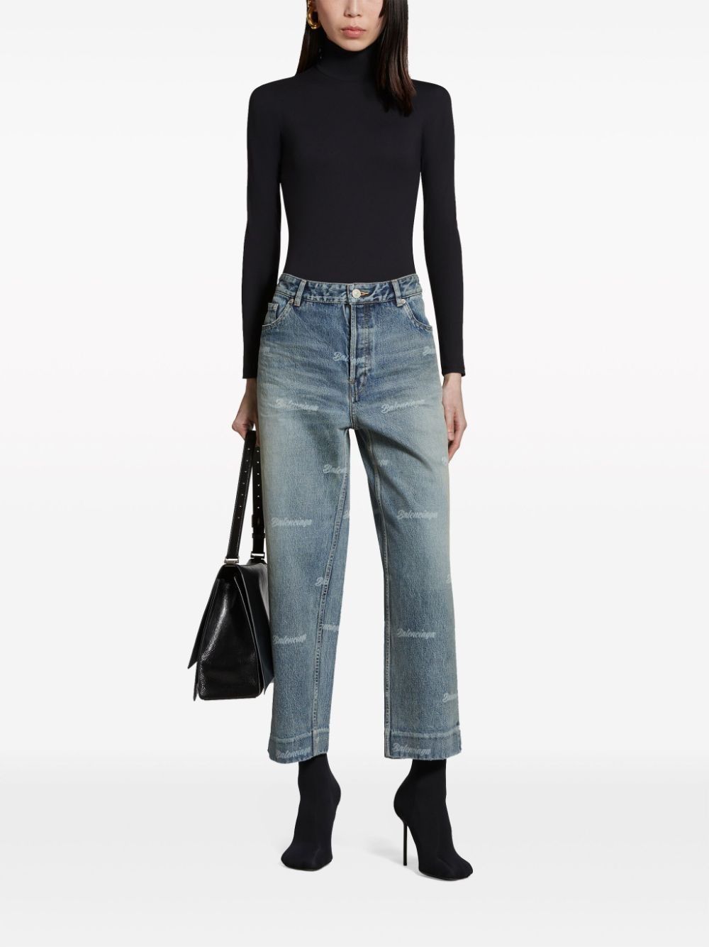Balenciaga o1mt1gz0325 Girly Allover Cropped Jeans Pant in Blue Size 30" / US 8 / IT 44 - 2 Thumbnail
