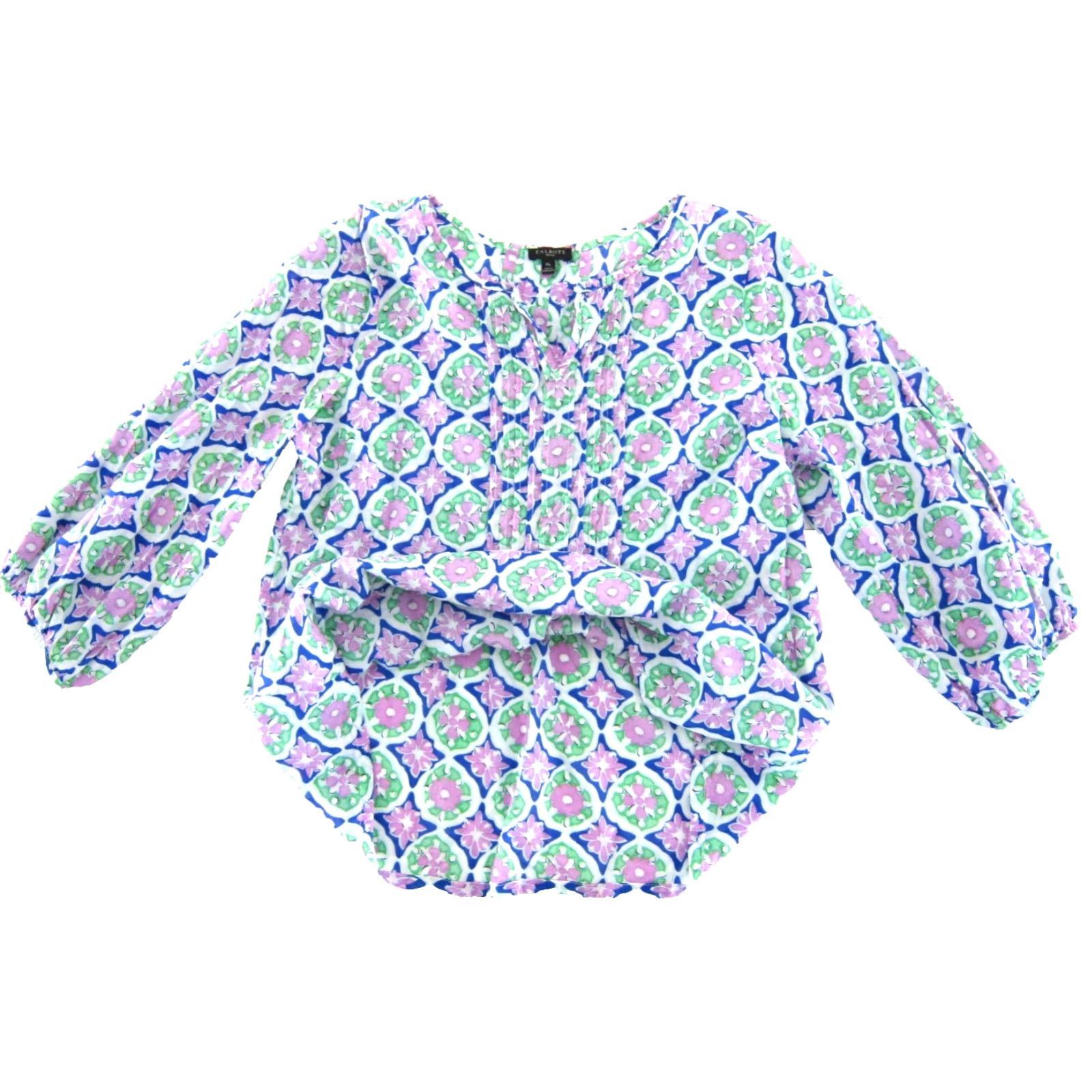 Talbots Talbots Blouse 3/4 Sleeve Floral 100% Cotton Blue White Purple Green Peasant Tunic MP Womens - Adults Size PM Colorful Spring Summer Fall Size M / US 6-8 / IT 42-44 - 4 Thumbnail