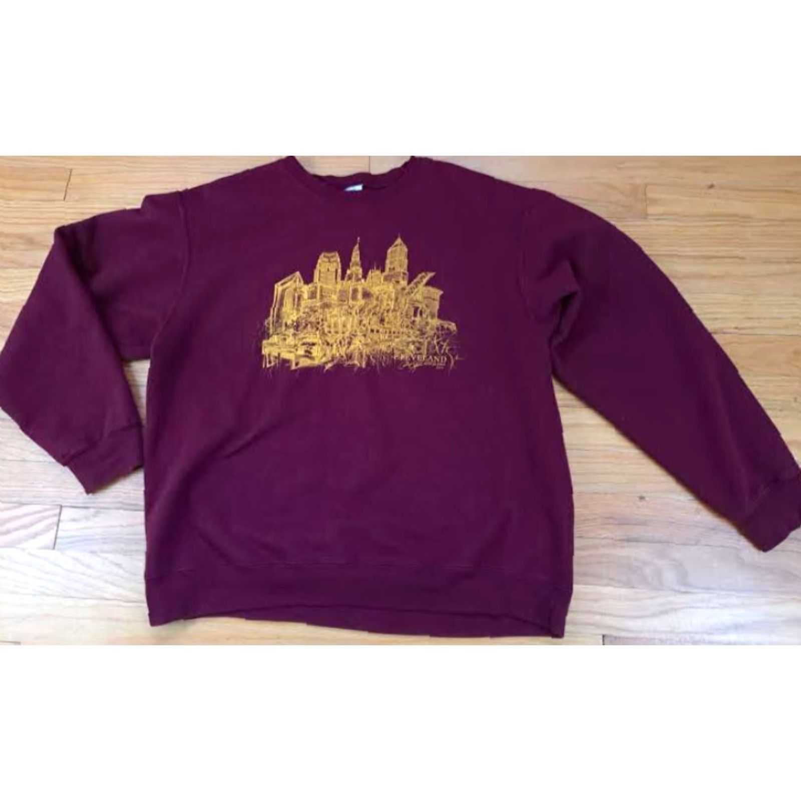Port & Company Cleveland Cityscape Print 2010 Chris Deighan Art Sweatshirt Port&Company L Burgundy Long Sleeve Pullover Men Graphic Print Cotton Blend Size US L / EU 52-54 / 3 - 3 Thumbnail