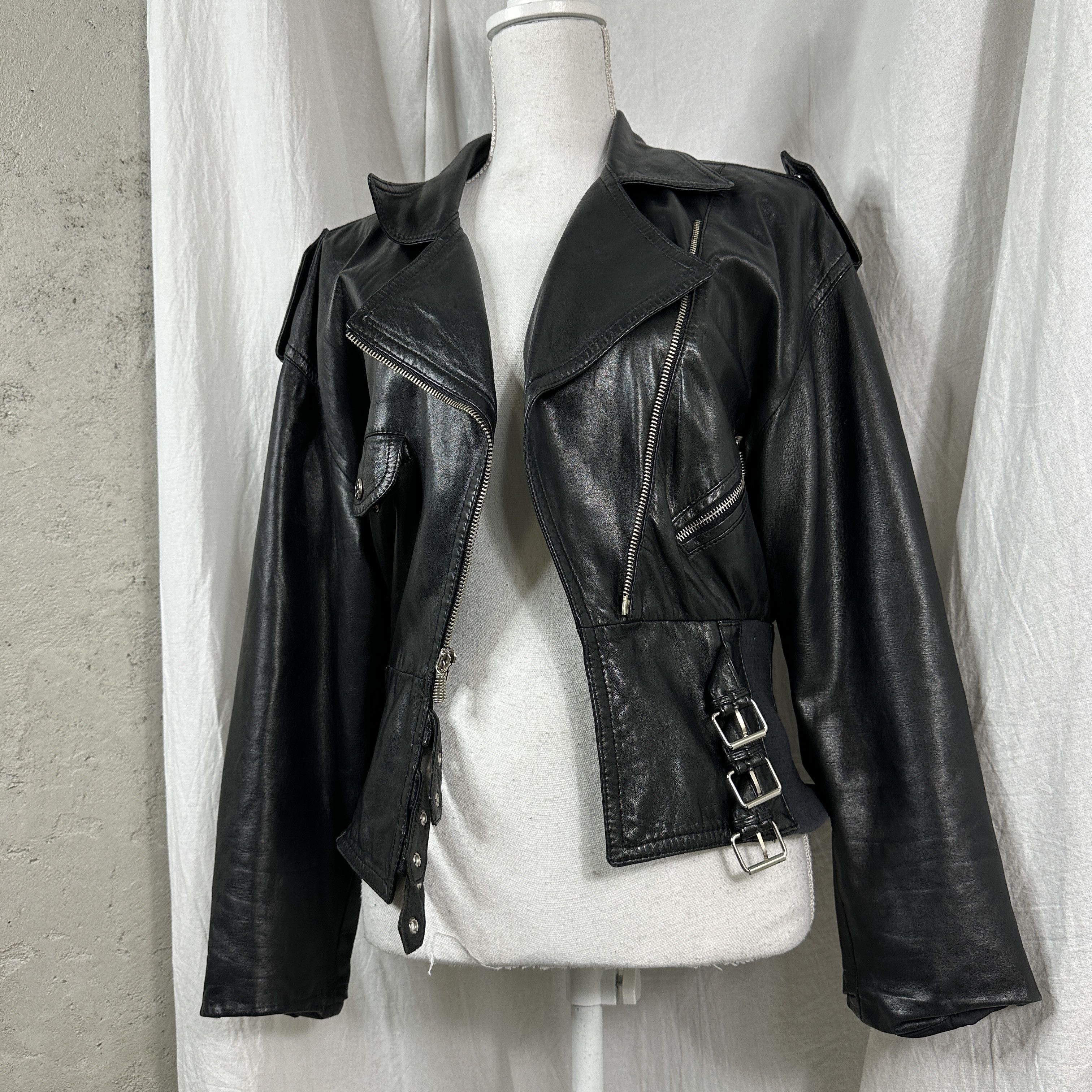 Vintage Vintage Avant Garde Biker Leather Jacket Made in Italy Size M / US 6-8 / IT 42-44 - 5 Thumbnail