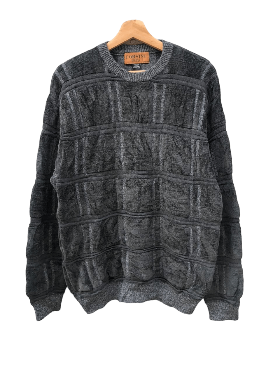 image of Italian Designers x Vintage Corsini Knit Plaid Design Sweatshirt in Dark Grey, Men's (Size Medium)