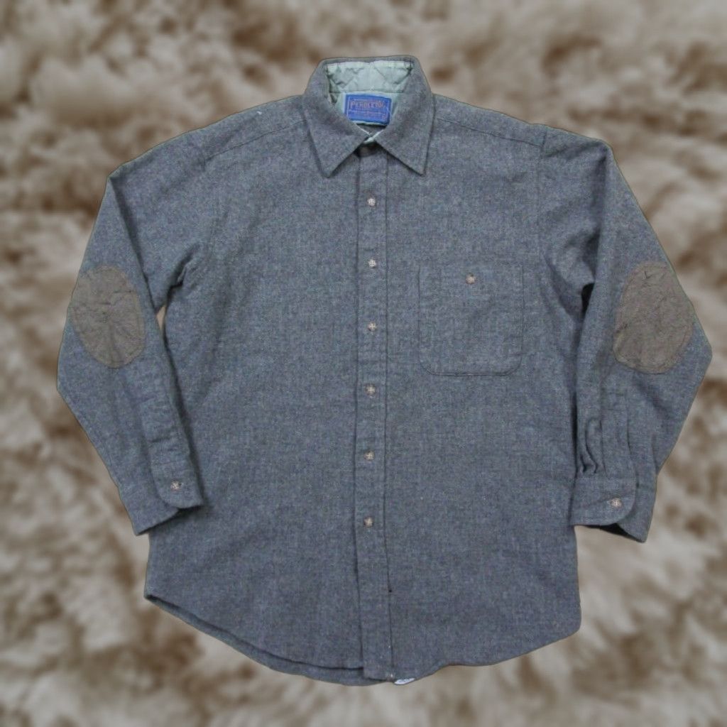 VINTAGE Pendleton Shirt Mens Wool Button-Up Elbow Patches Gray Adults M USA 70s Retro Classic College Western Chamois Pockets Size M Button Down