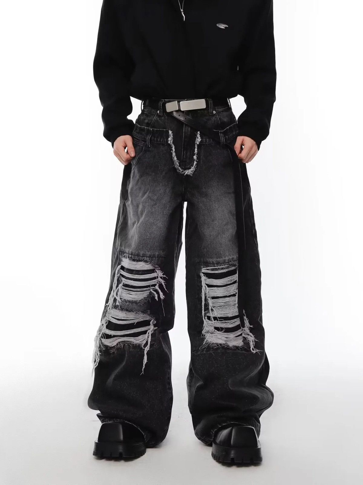 Japanese Brand × Vintage Retro punk distressed ripped jeans hole pants y2k Size US 33 - 1 Thumbnail