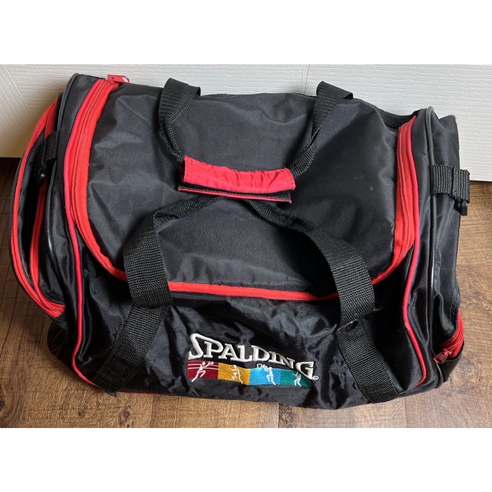 Spalding VINTAGE Spalding Duffle Bag Travel Gym Black /Red Sports Retro 90s Print Bag Nylon Canvas Unisex Adults Large Size ONE SIZE - 2 Thumbnail