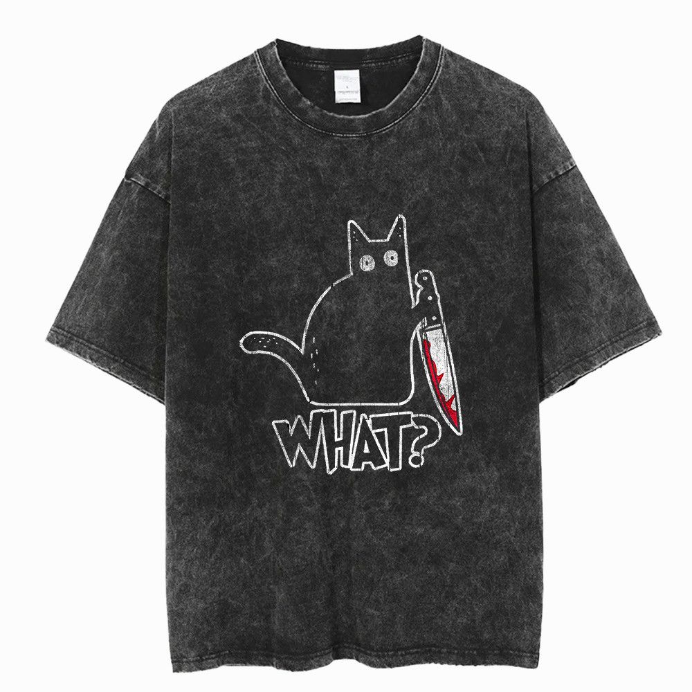 Japanese Brand Y2K Vintage Gothic Cat Killer Print Washed T-Shirt Size US XL / EU 56 / 4 - 1 Thumbnail