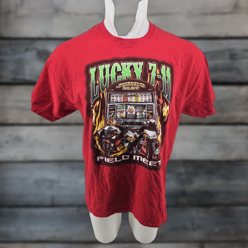 Gildan Lucky 7-11 Alabama Field Meet Huntsville Al T-Shirt Size Large Mens Regular Red Short Sleeve Size US L / EU 52-54 / 3 - 1 Thumbnail