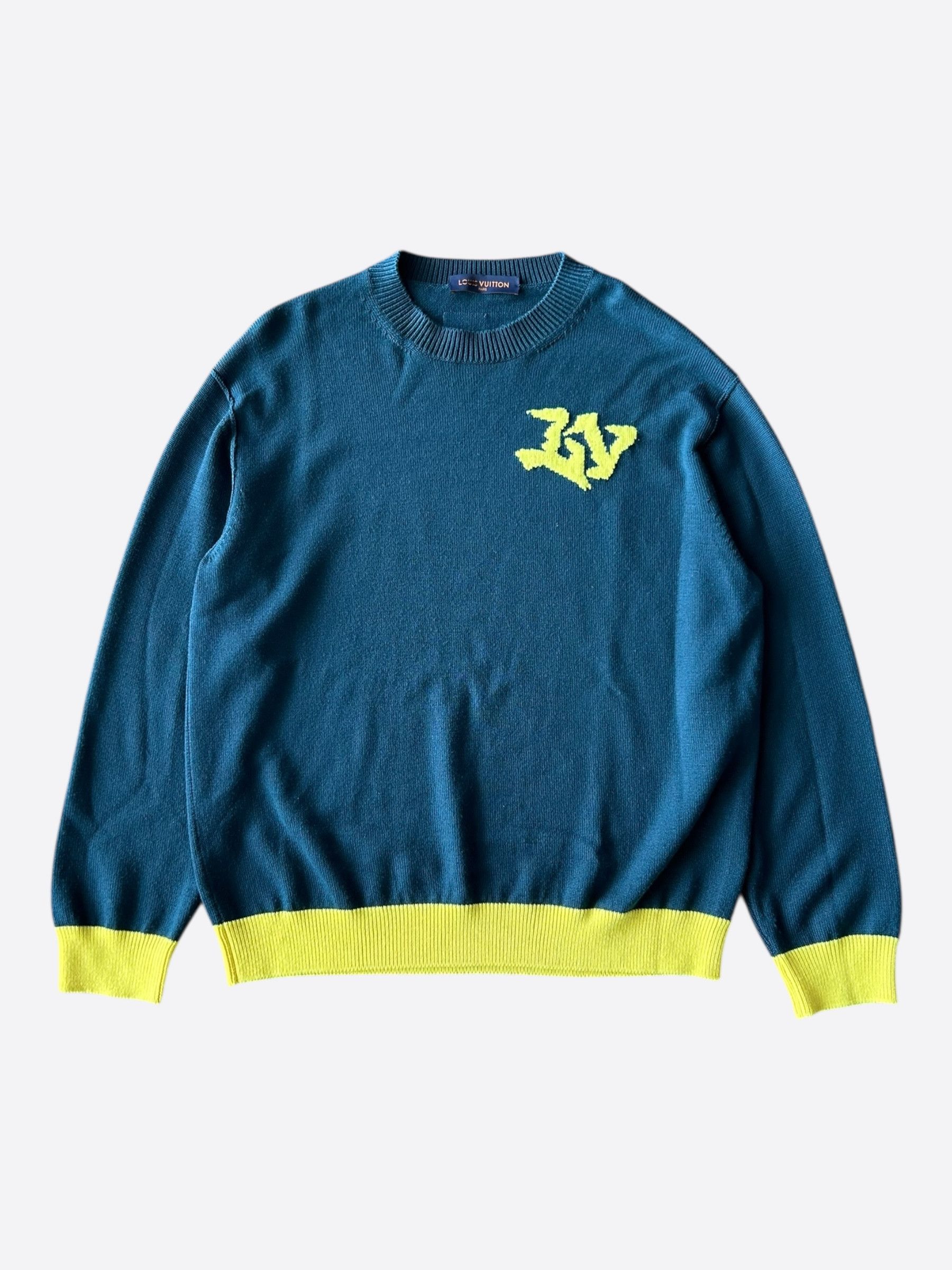 Louis Vuitton Louis Vuitton Blue & Yellow Logo Wool Sweater Size US XL / EU 56 / 4 - 1 Thumbnail