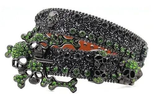 Japanese Brand Rhinestone Skull Head Belts for Men Women Size ONE SIZE - 1 Thumbnail