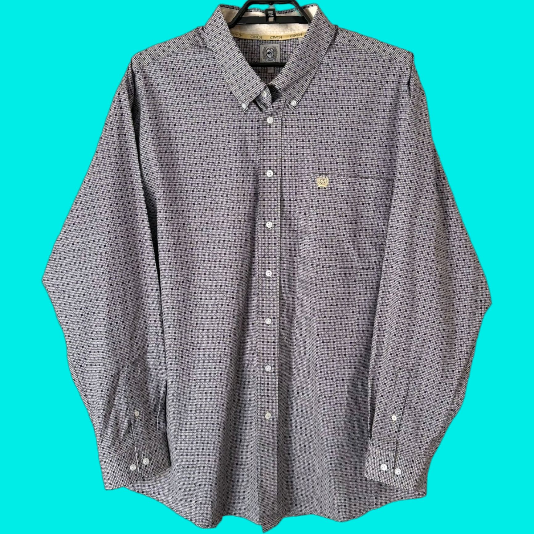 Vintage Cinch Shirt Geometric Button-Down Gray Men's XXL Long Sleeve Western Cowboy Button-Up 2XL Regular Cotton Blend Size US XXL / EU 58 / 5 - 1 Thumbnail