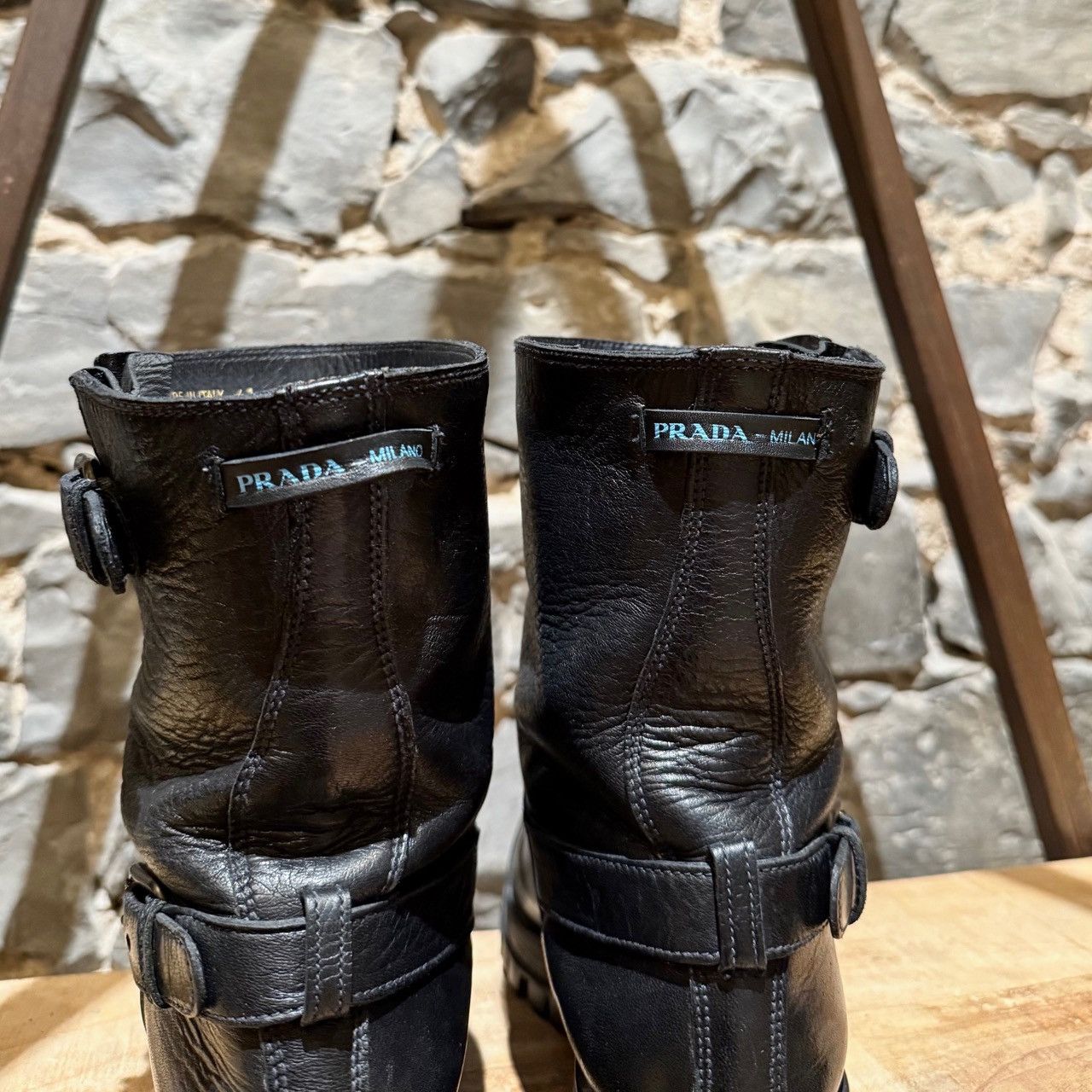 Prada Prada Black Leather Buckled Moto Boots Size US 11 / IT 41 - 7 Thumbnail