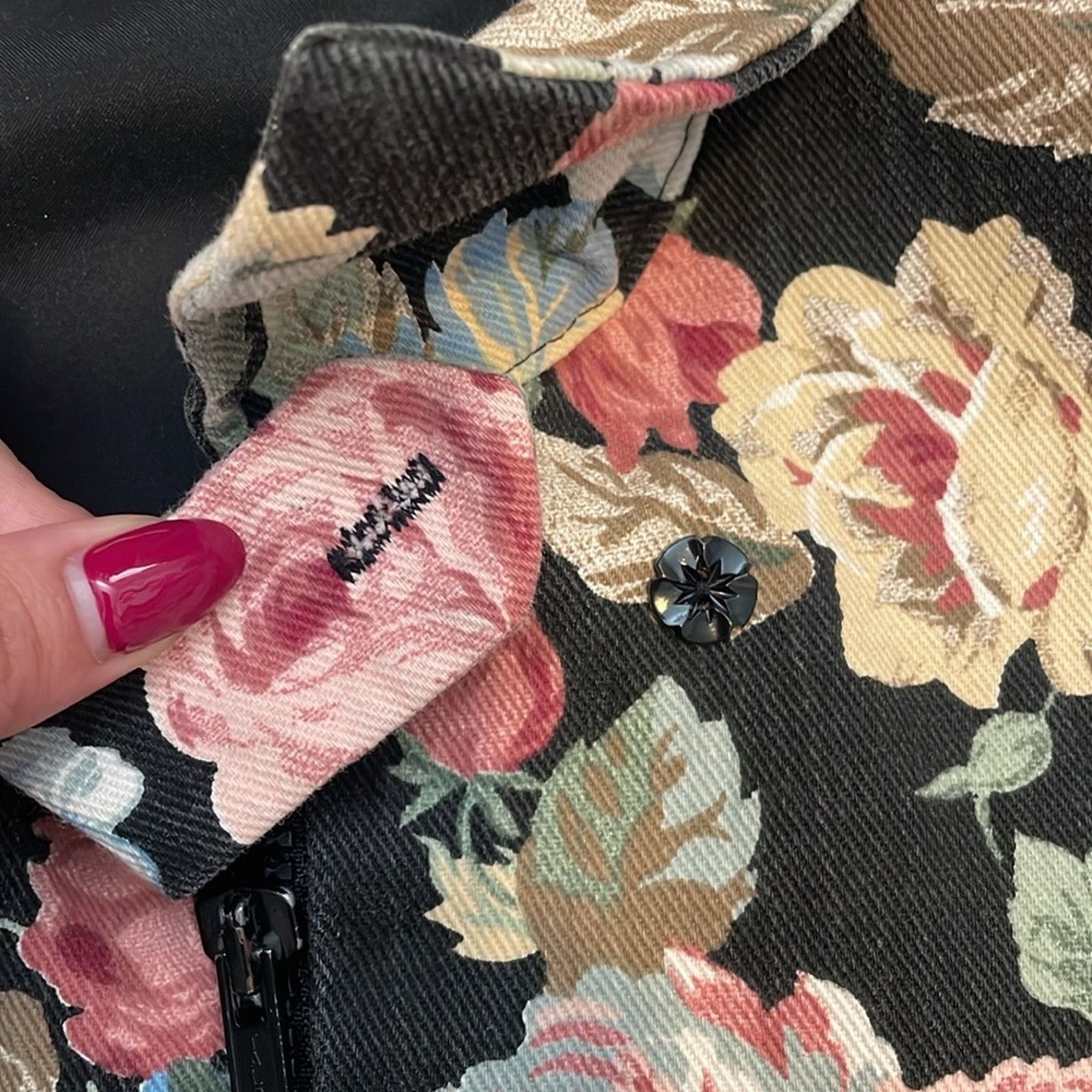 Custommade VTG TAPESTRY floral, denim collared, zip up bomber jacket m Size M / US 6-8 / IT 42-44 - 6 Thumbnail