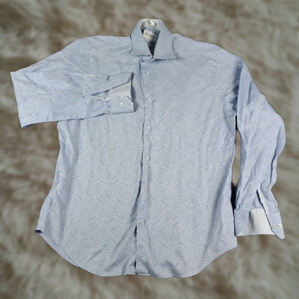 BUGATCHI VINTAGE Bugatchi Uomo Shirt Mens XL Blue Paisley Shaped Fit Button Up Long Sleeve Size US XL / EU 56 / 4 - 1 Thumbnail