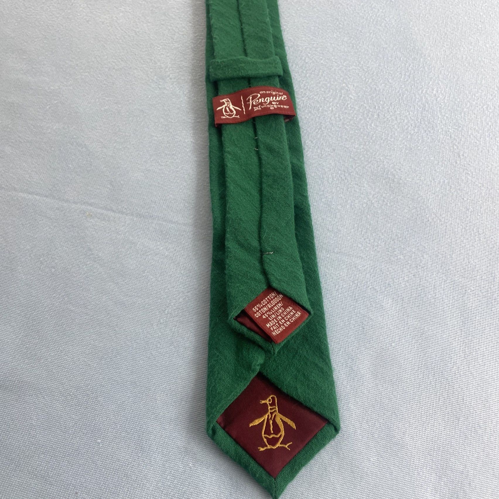 Original Penguin VINTAGE Original Penguin Tie Green Linen Cotton Skinny Neck Tie 2.5" Classic 57"-60" Mens Size ONE SIZE - 4 Thumbnail