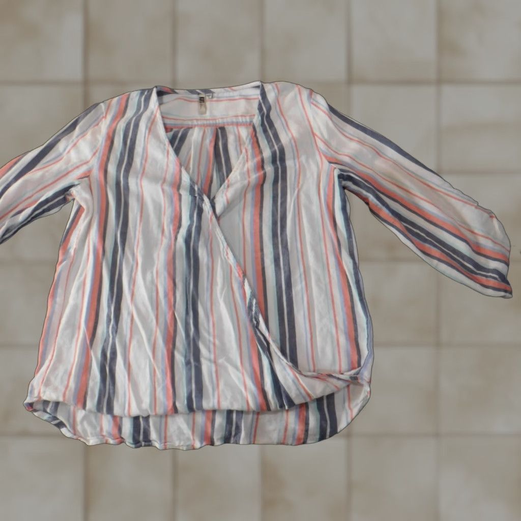 Vintage KUT from the Kloth Blouse Womens Size S White Striped Open Pullover Knit Rayon Button Casual Shirt Top Size S / US 4 / IT 40 - 1 Thumbnail