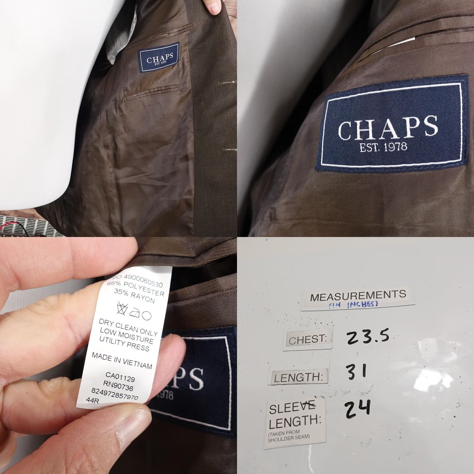 Chaps Chaps Blazer Sport Coat Olive 44R Polyester Rayon Tweed Notch Lapel Jacket Mens Regular Size 44R - 8 Thumbnail