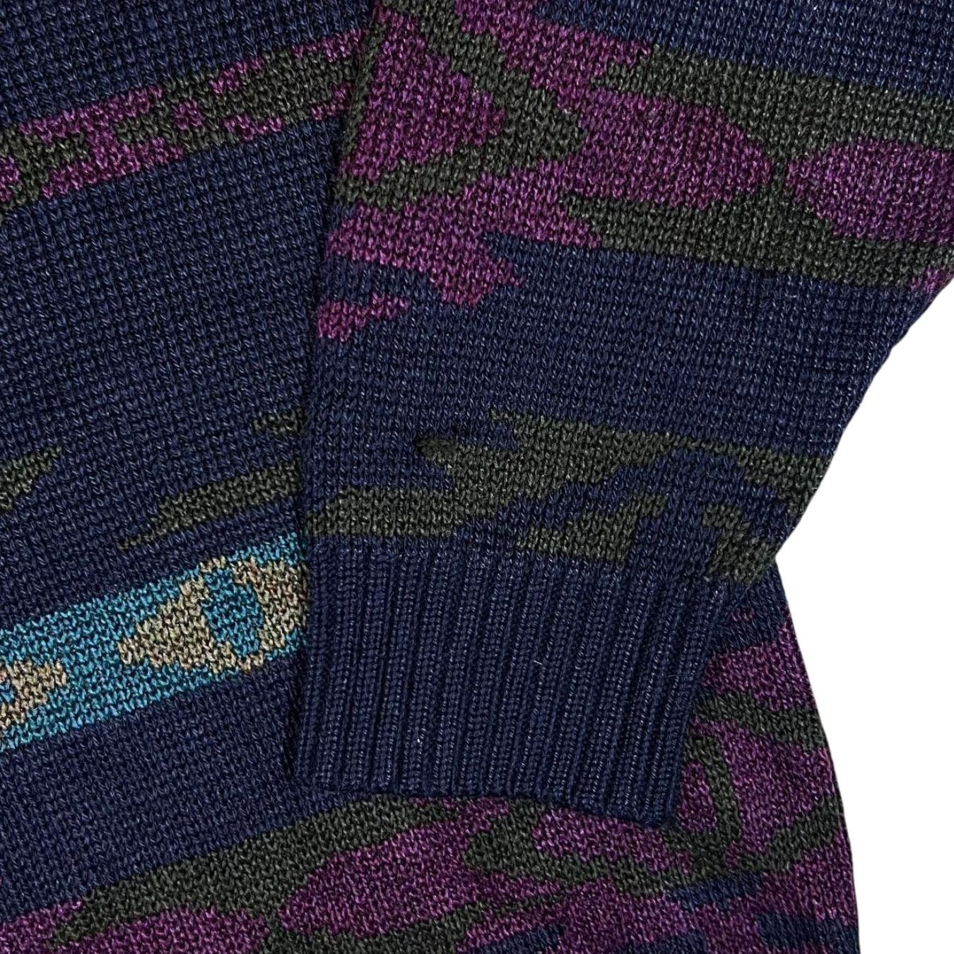 Vintage Vintage ST MICHAEL Marks & Spender Grandad Patterned Acrylic Knit Jumper Medium Navy Blue Size US M / EU 48-50 / 2 - 5 Thumbnail