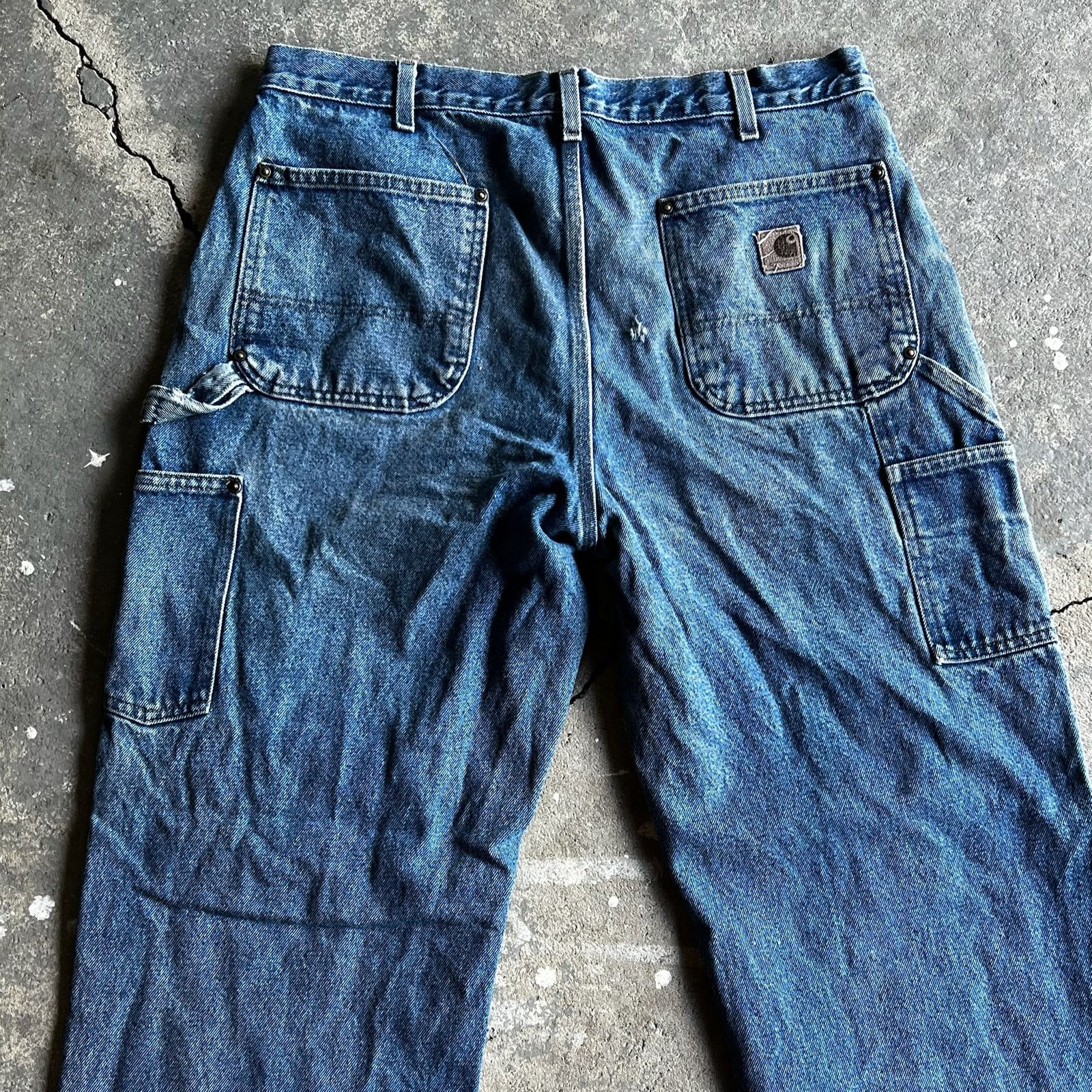 Carhartt × Vintage Carhartt faded denim blue jean double knee work wear pants Size US 35 - 6 Thumbnail